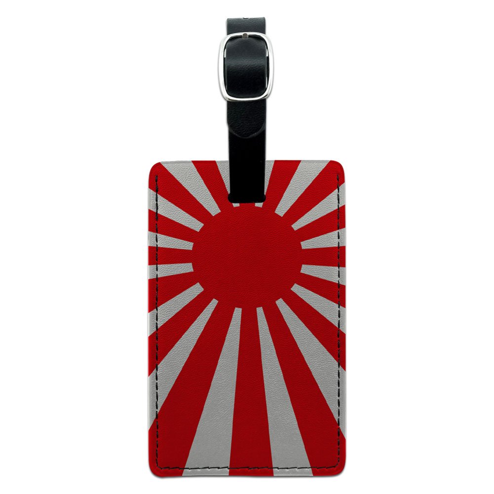 Japan Flag Rising Sun Leather Luggage Tag - Black Carry-on Suitcase ID Tag - Perfect for Travel, Business Trips & Vacation Identification