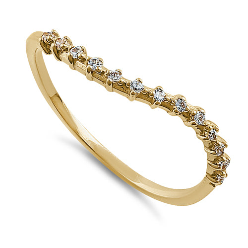 14K Yellow Gold Wave Accent Round Clear Cubic Zirconia Ring for Women - Elegant CZ Engagement, Wedding, Anniversary Jewelry Gift for Her