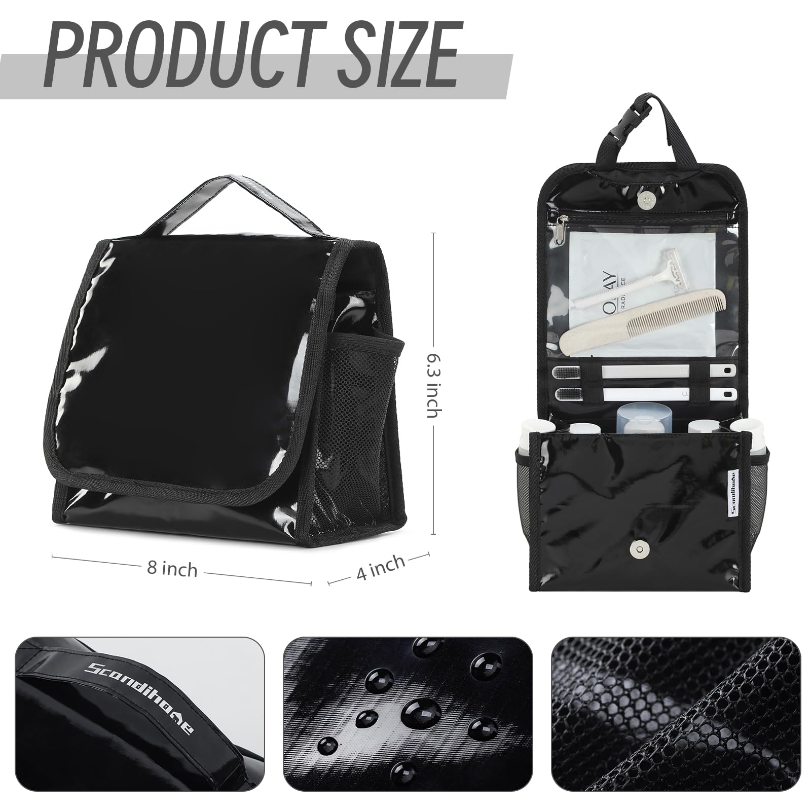 Waterproof Hanging Toiletry Bag for Women - Large Travel Cosmetic Organizer with Handle for Makeup & Toiletries | Portable Shower Caddy for Bathroom, Gym, Camping (Black)