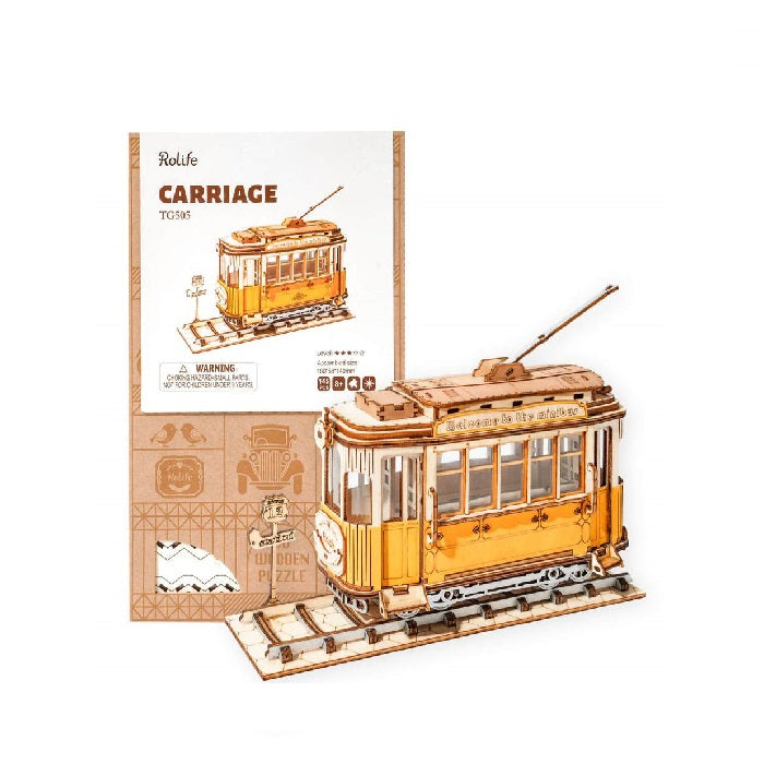3D Laser Cut Wooden Tram Car Construction Kit - DIY Model Train Building Set for Adults & Kids - Perfect for Home Decoration, Gifts & Educational STEM Projects