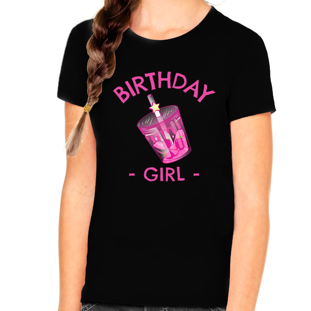Fire Fit Designs Birthday Girl Shirt - Cute Strawberry Print T-Shirt for Girls Birthday Party Outfit | Perfect Birthday Gift for Daughter, Niece or Friend | Birthday Party, Photo Shoot, Special Occasion Wear