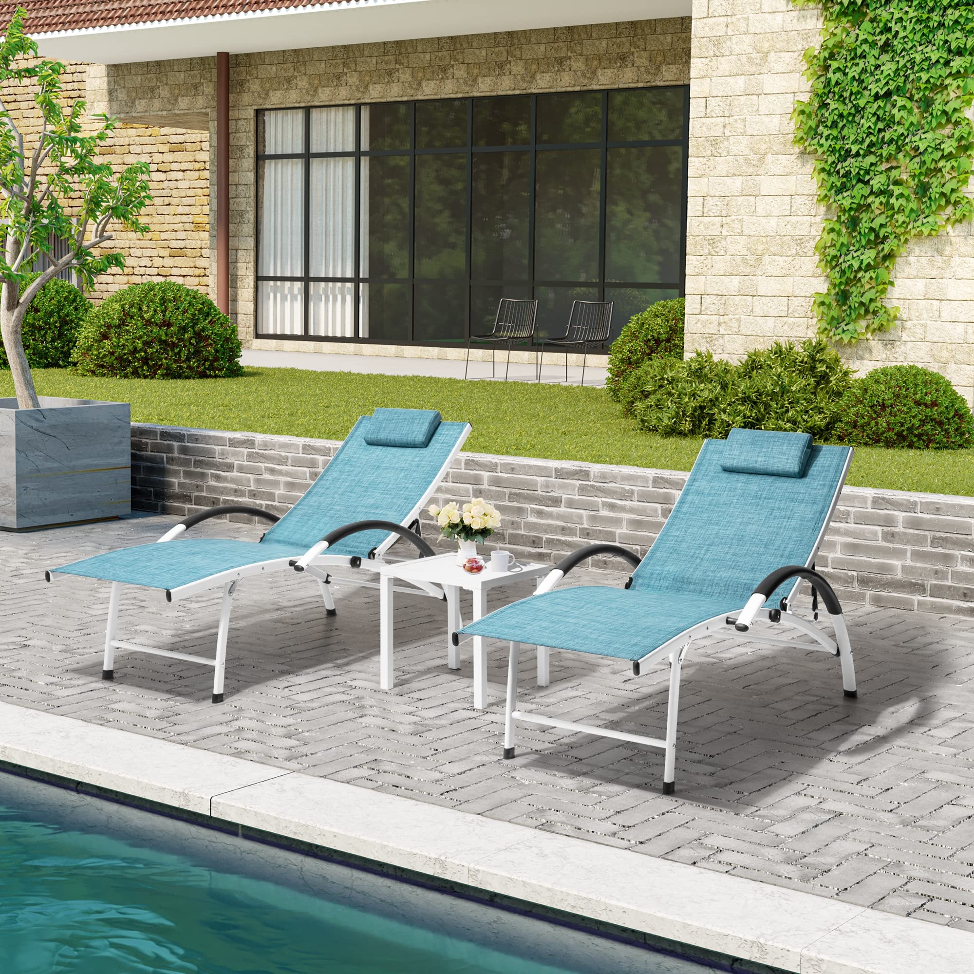 Premium Outdoor Reclining Chaise Lounge Chair with Side Table - Adjustable Backrest, Weather-Resistant Patio Furniture for Poolside, Beach, Garden Relaxation