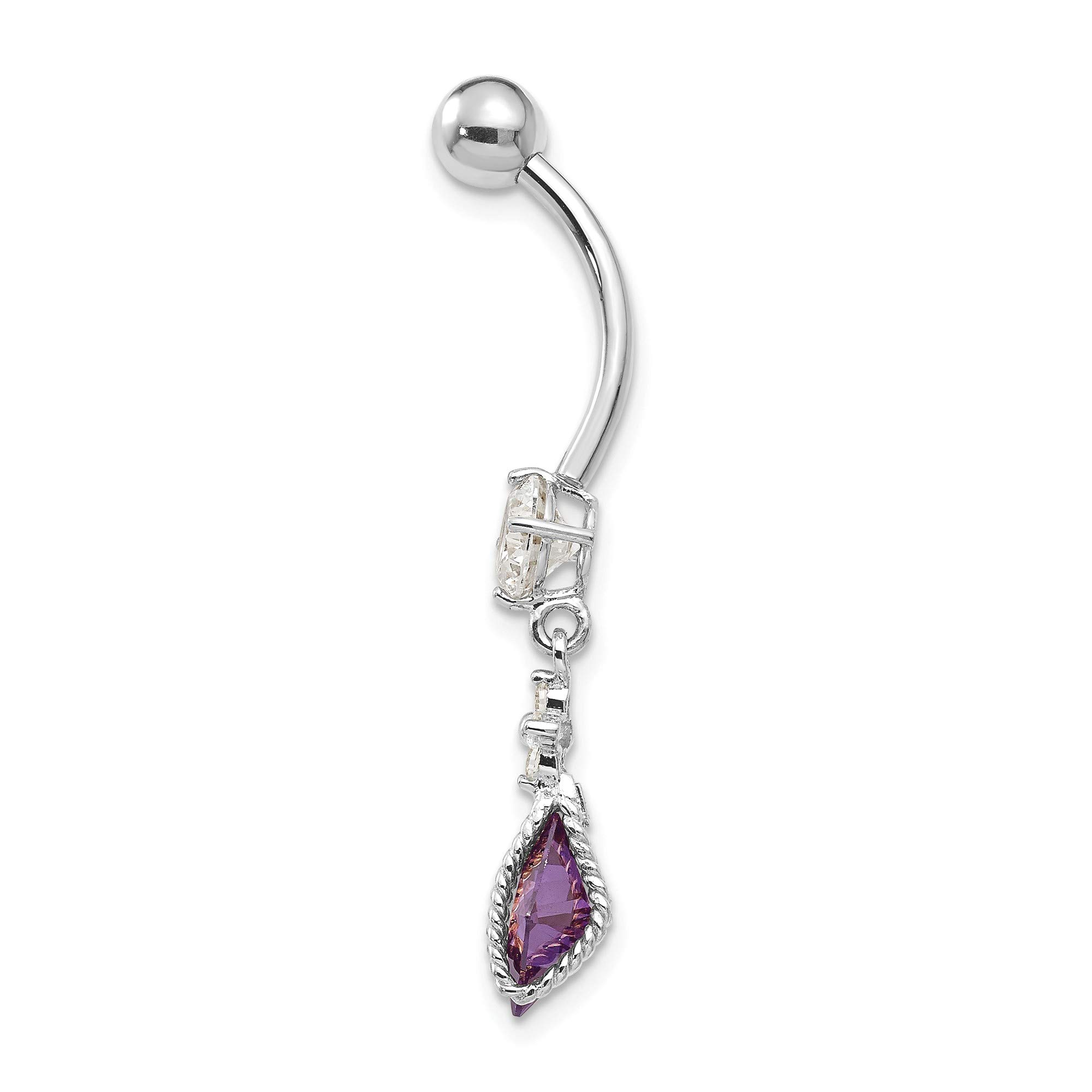 10K White Gold Square Amethyst CZ Belly Dangle Earrings for Women - Elegant Dangling Jewelry for Parties, Weddings & Special Occasions