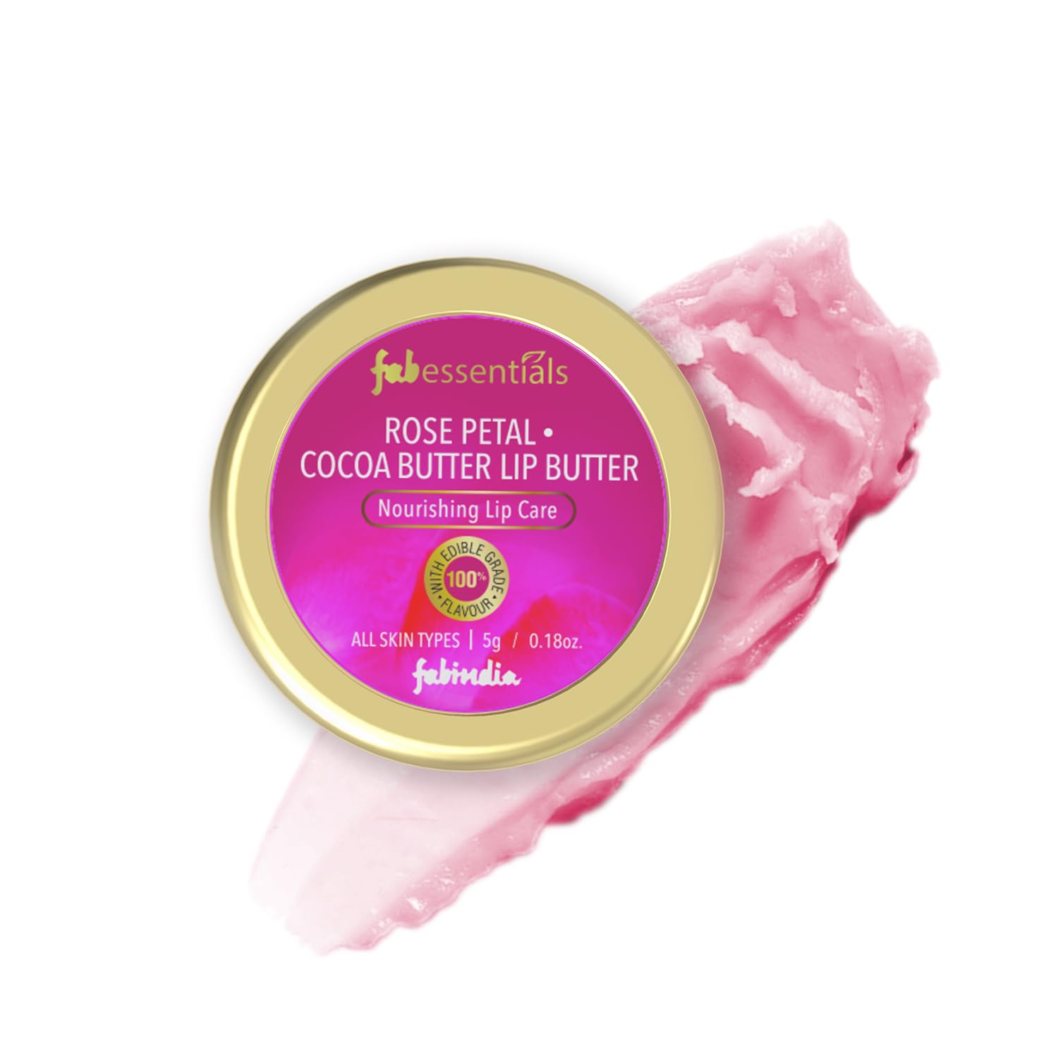 Fabessentials Rose Petal Cocoa Butter Lip Balm - 5gm | Natural Coconut Oil & Shea Butter Moisturizer | Fragrance-Free Lip Care | Hydrating Treatment for Dry & Chapped Lips | Perfect for Winter Skincare & Daily Lip Protection