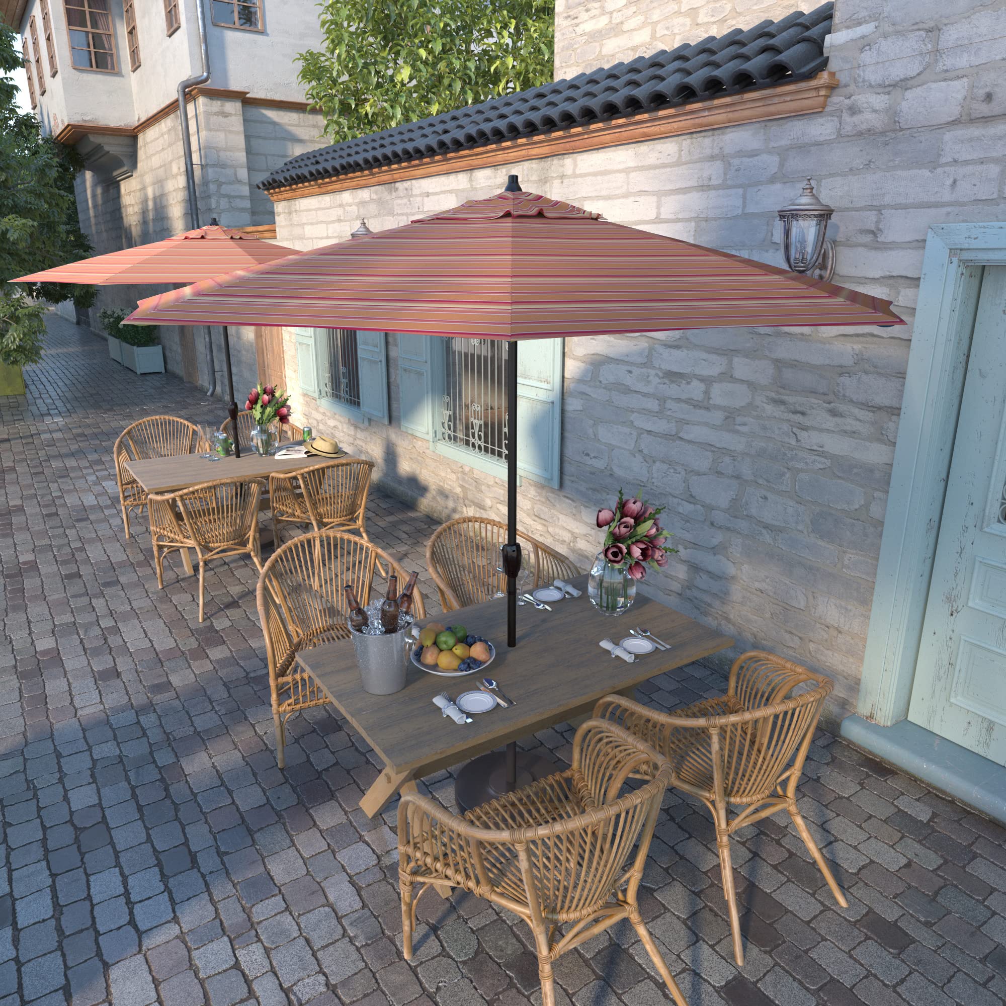 9' California Umbrella with Sunbrella Fabric - Aluminum Patio Umbrella with Crank Lift & Auto Tilt - Bronze Pole & Dolce Mango Color - Perfect for Poolside, Backyard, and Outdoor Dining Areas