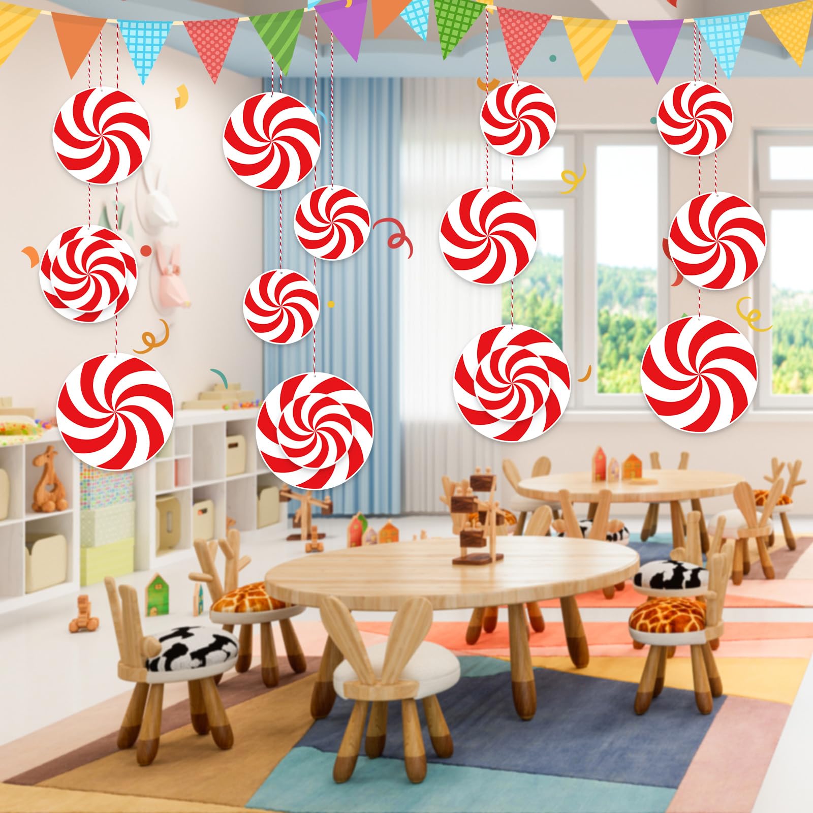 21 Pcs Peppermint Candy Cutouts - Christmas Decor for Classroom & Home Parties