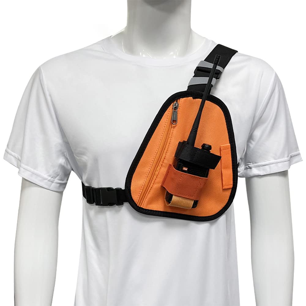 LSENG Adjustable Radio Chest Harness & Shoulder Holster - Compatible with Motorola, BAOFENG Walkie Talkies - Orange Two-Way Radio Pouch for Outdoor, Hiking, Construction & Security Work