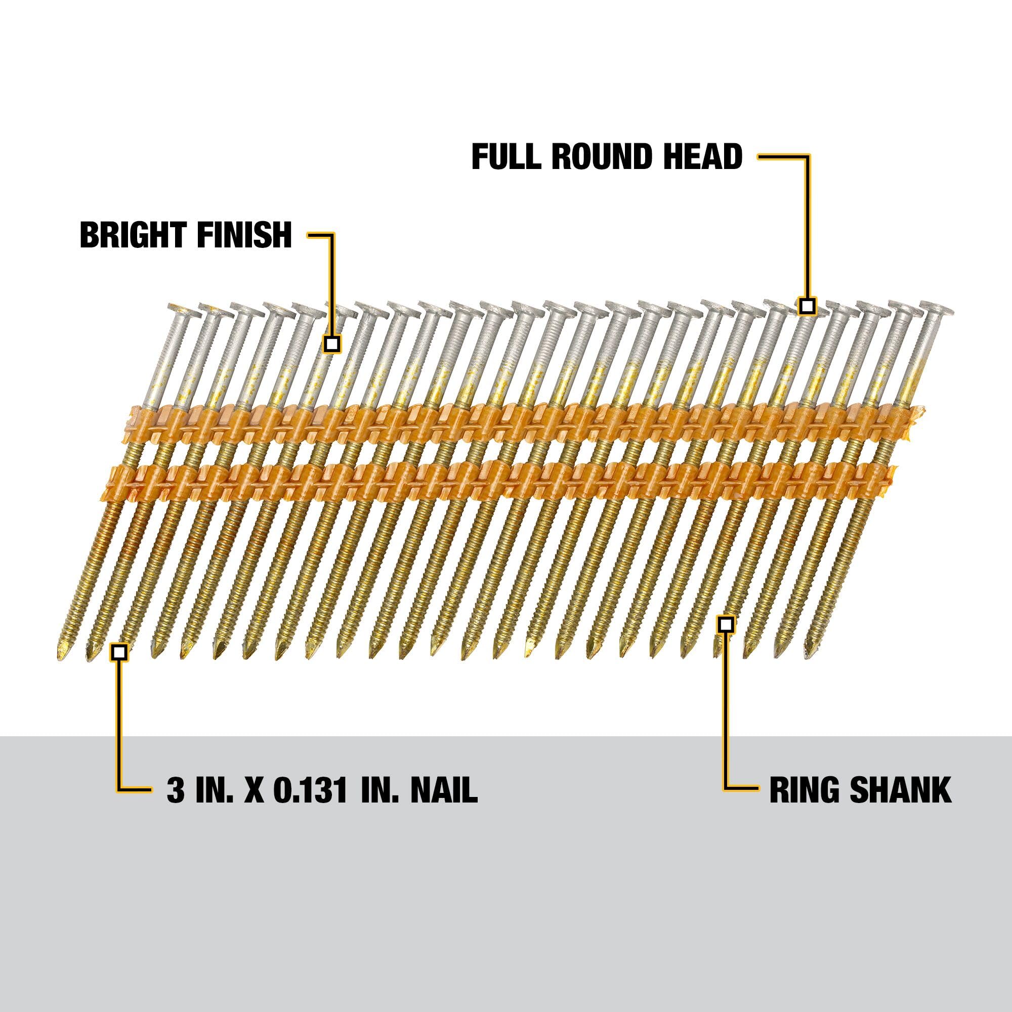 DEWALT 21 Degree 3 Inch x 0.131 Inch Galvanized Round Head Framing Nails - 2000 Pack (DWRHS10DR131G) for Wood Framing, Roofing, and Construction Projects