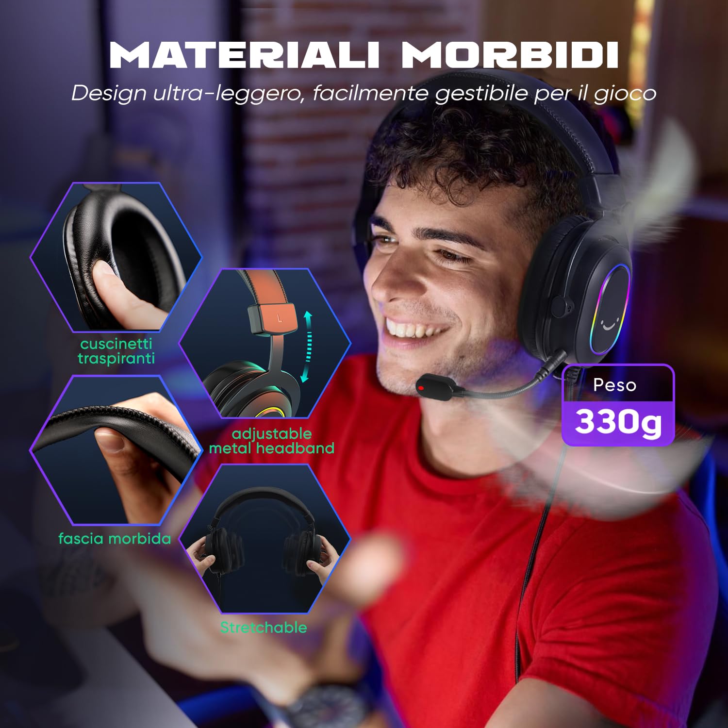 FIFINE Gaming Headset for PC PS4 PS5 - 7.1 Surround Sound Wired Headphones with Microphone, 3 EQ Modes, RGB Lighting & Soft Ear Cushions - Perfect for Gaming, Streaming & Online Meetings