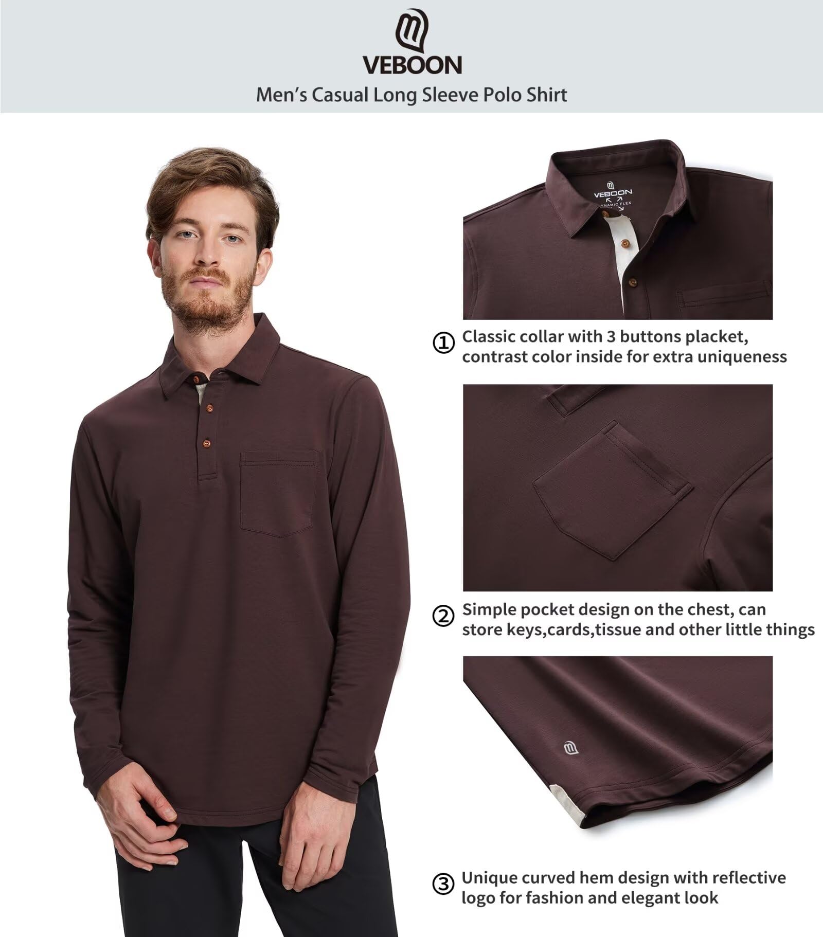 Men's Long & Short Sleeve Polo Shirts - Breathable Cotton Blend Casual Shirts with Pocket & Drop Cut Collar | Perfect for Golf, Office & Everyday Wear