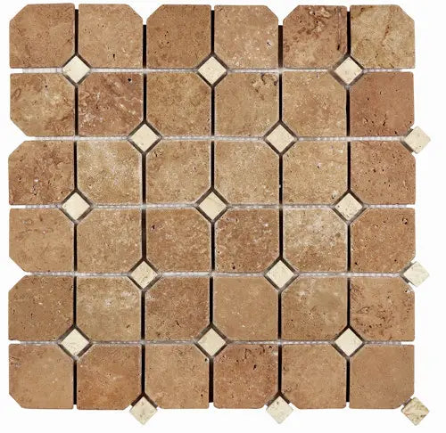 Noce Travertine Octagon Mosaic Tile - Natural Tumbled Stone for Bathroom, Kitchen & Pool Backsplash