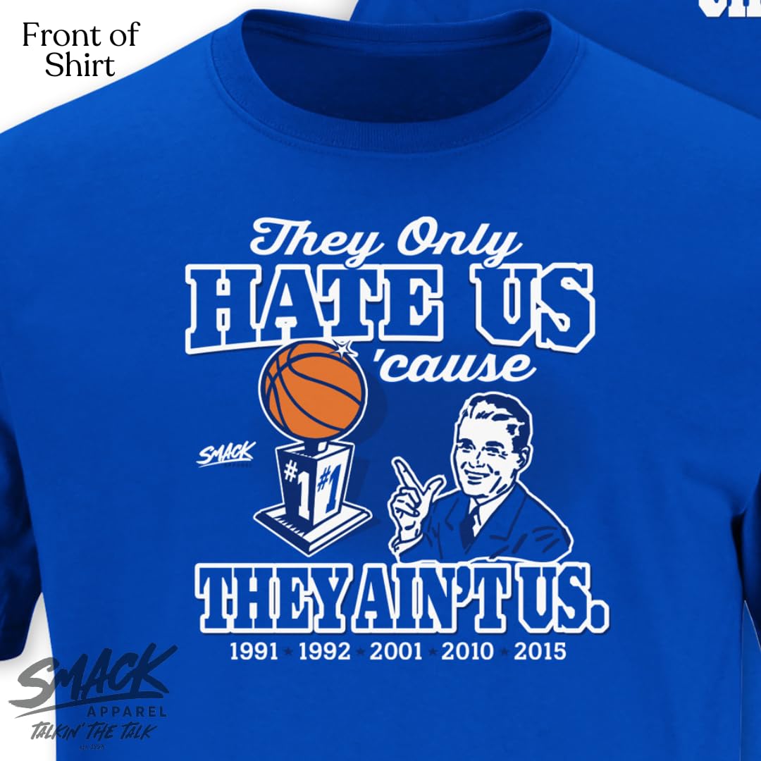 Duke Basketball Fans Blue T-Shirt - 'They Hate Us Cause They Ain't Us' Slogan - Sizes SM to 5XL - Perfect for Game Day, Fan Events & Casual Wear