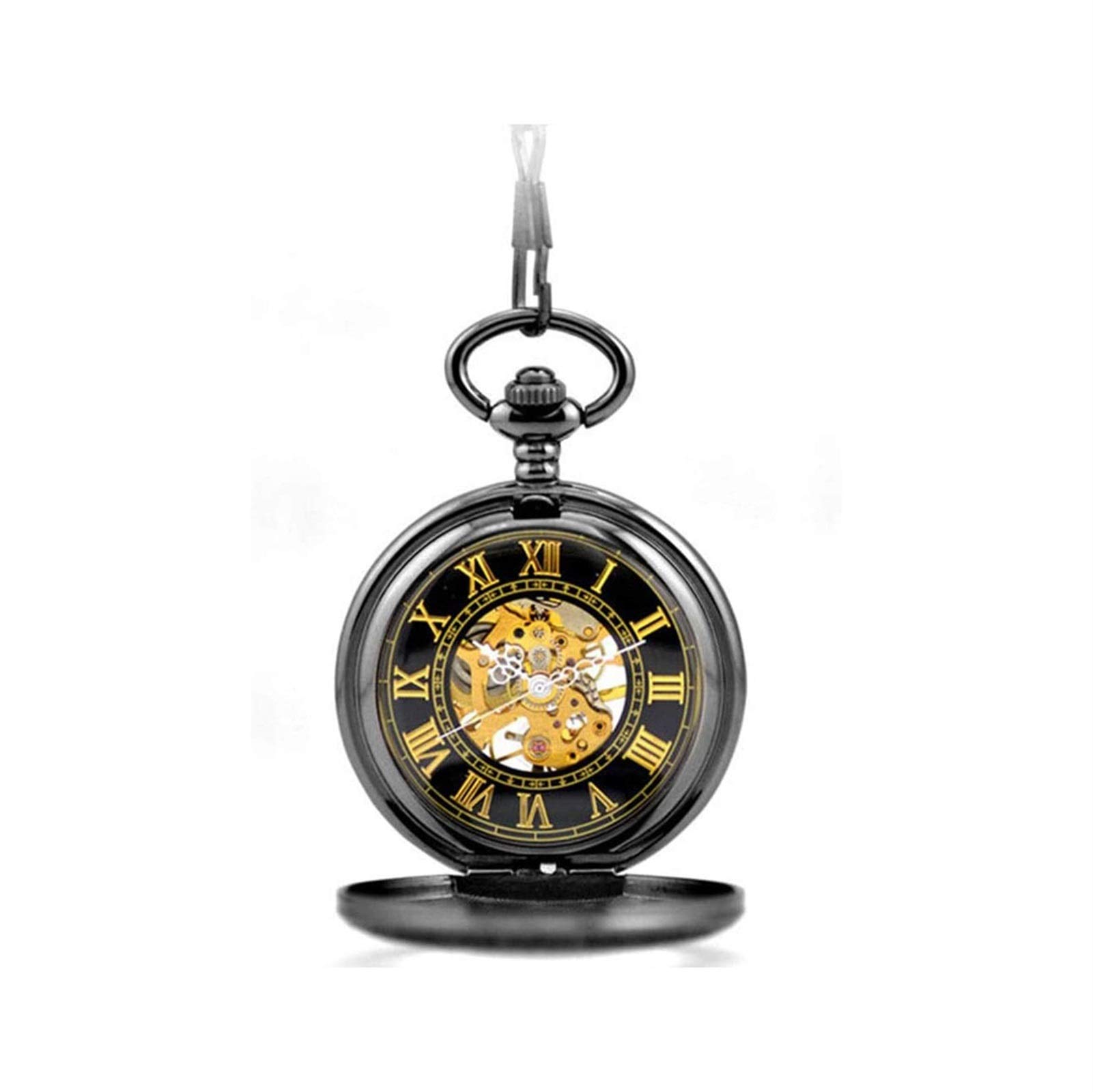 Vintage Roman Numerals Quartz Pocket Watch with Chain - Classic Timepiece for Men & Women | Perfect for Gifts, Weddings, and Historical Reenactments