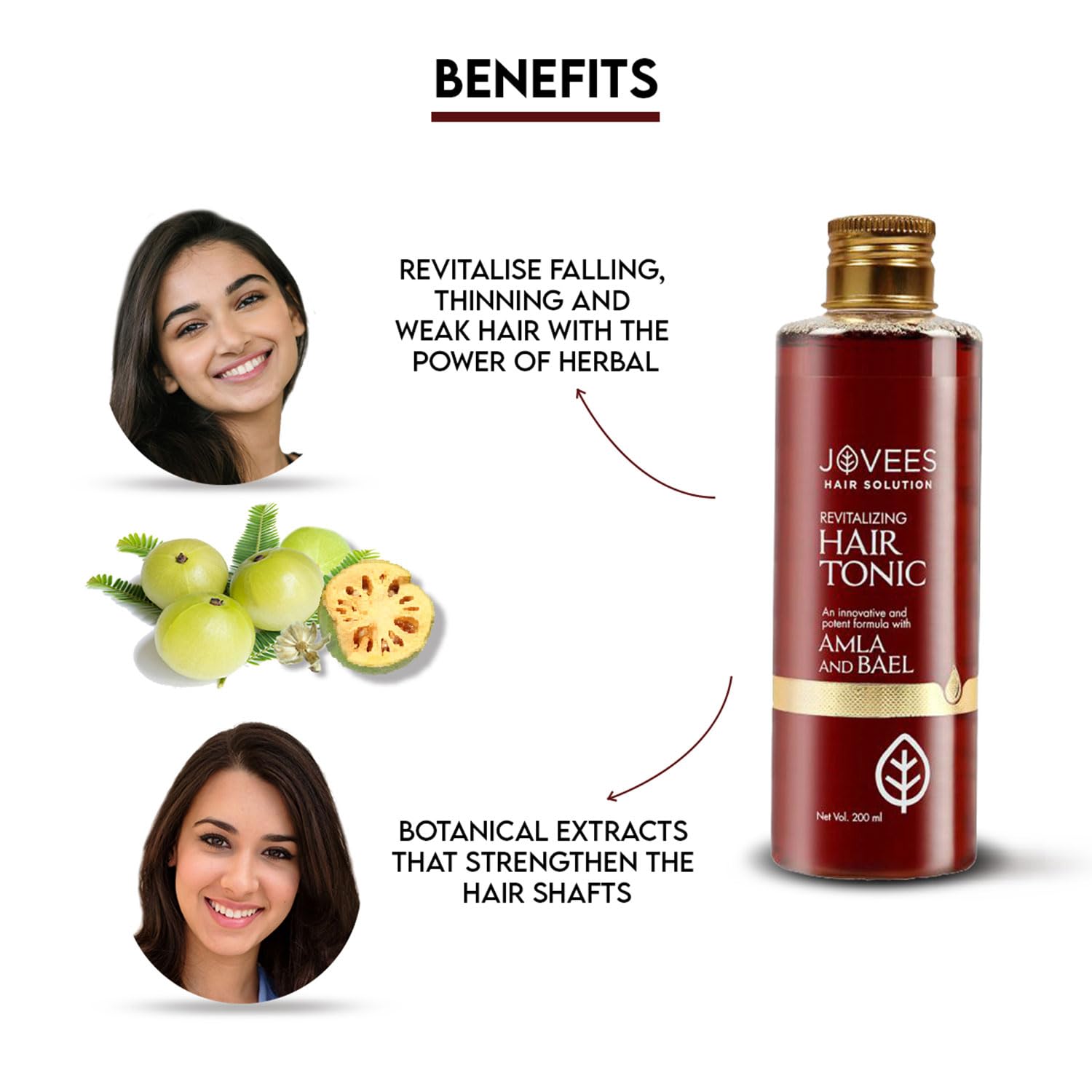 Jovees Herbal Revitalizing Amla & Bael Hair Tonic - Promotes Hair Growth, Volume & Protection | Strengthens & Thickens Hair for All Hair Types | 100ml | Perfect for Daily Hair Care & Damage Repair