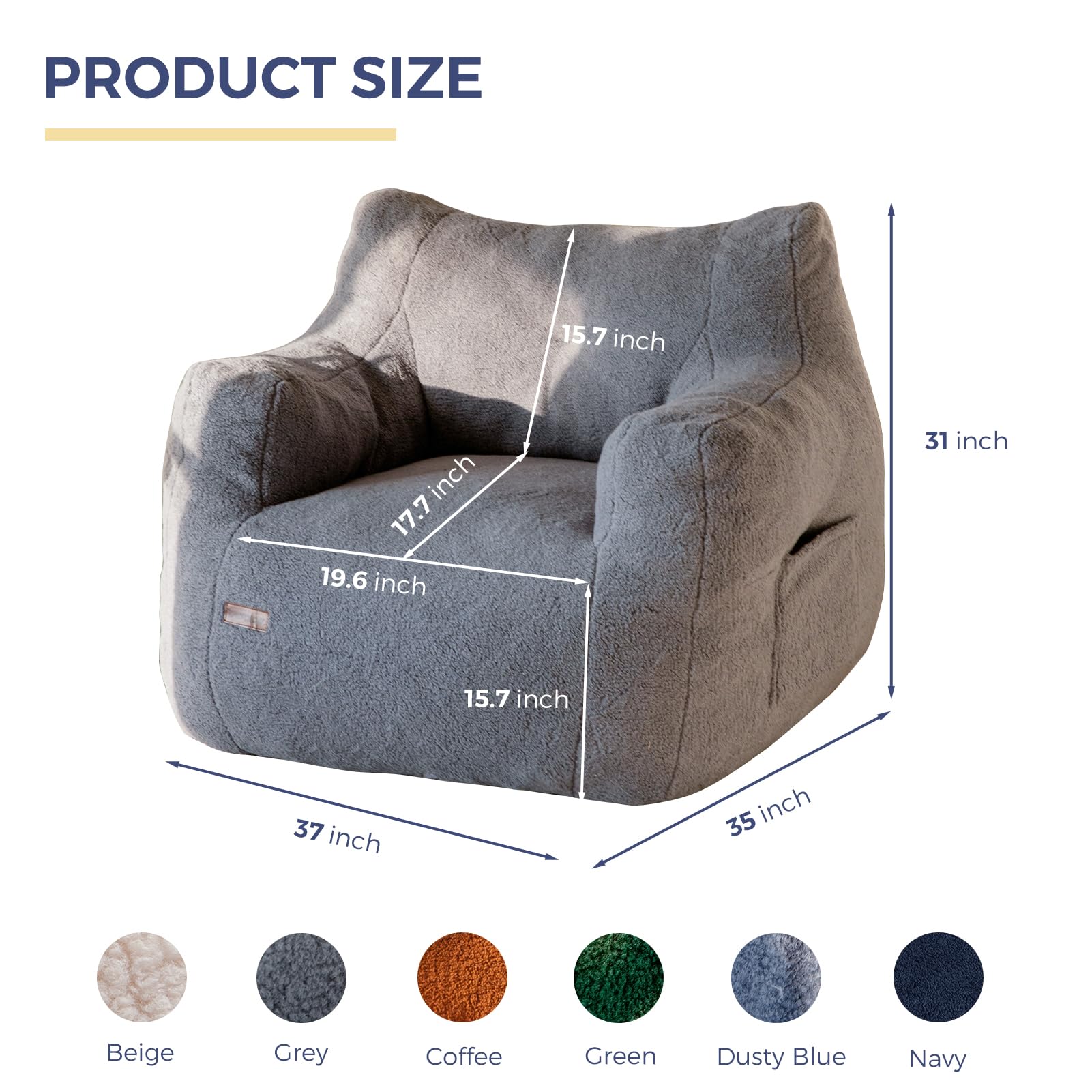 MAXYOYO Tufted Bean Bag Chair with Boucle Fabric - Ultra Soft Comfortable Lazy Sofa for Adults & Teens - Includes Filler - Perfect for Living Room, Bedroom, Game Room or Dorm - Grey