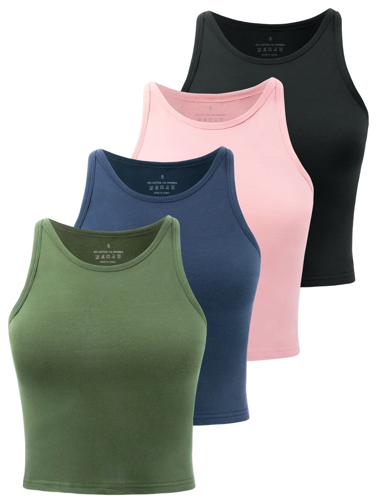 Yeawinta Women's High Neck Crop Tops - 3 Pack Athletic Workout Tank Tops for Gym, Yoga & Running | Breathable Summer Fitness Shirts