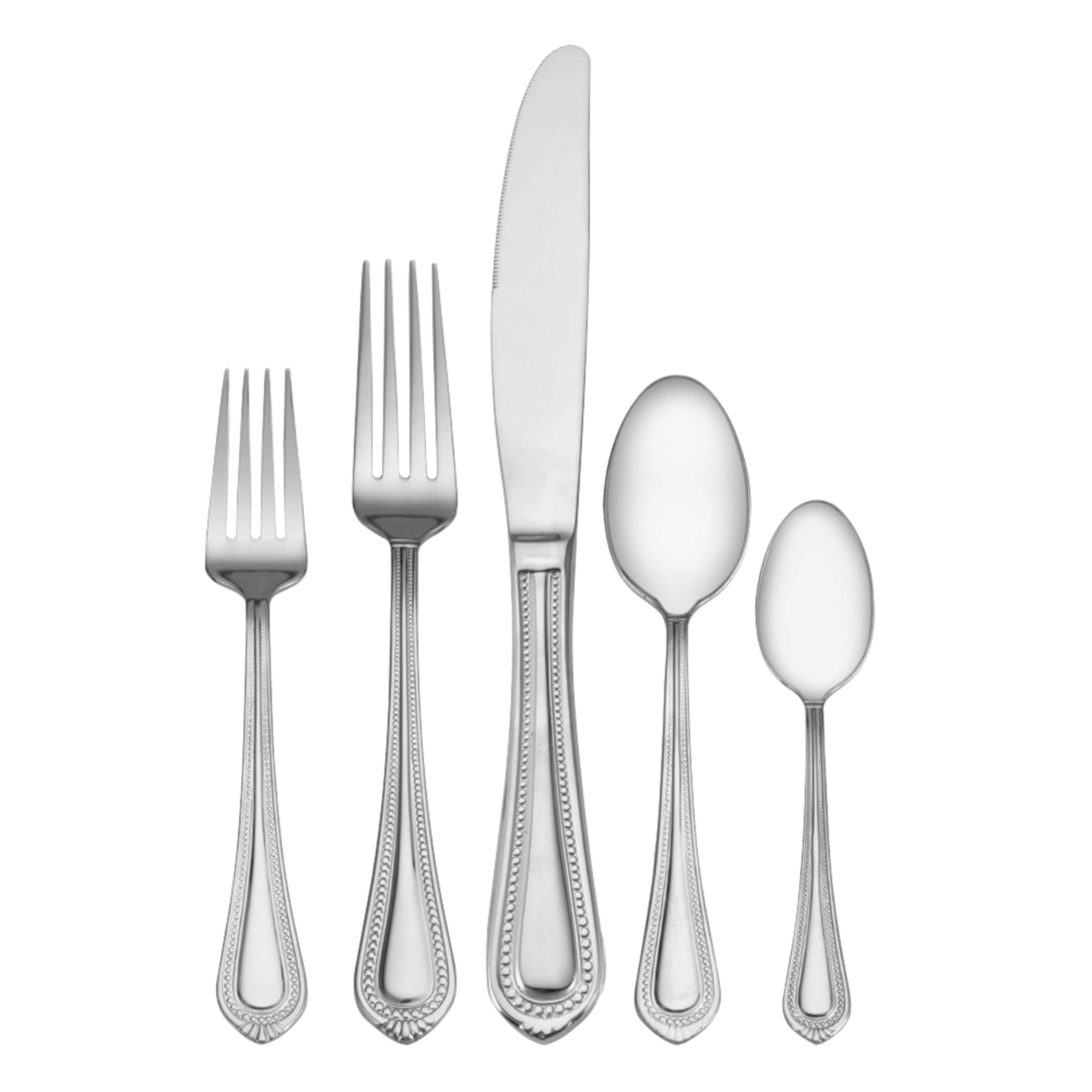 Mikasa Regent Bead 65-Piece 18/10 Stainless Steel Flatware Set for 12 - Elegant Silverware with Serving Utensils for Fine Dining, Weddings & Special Occasions