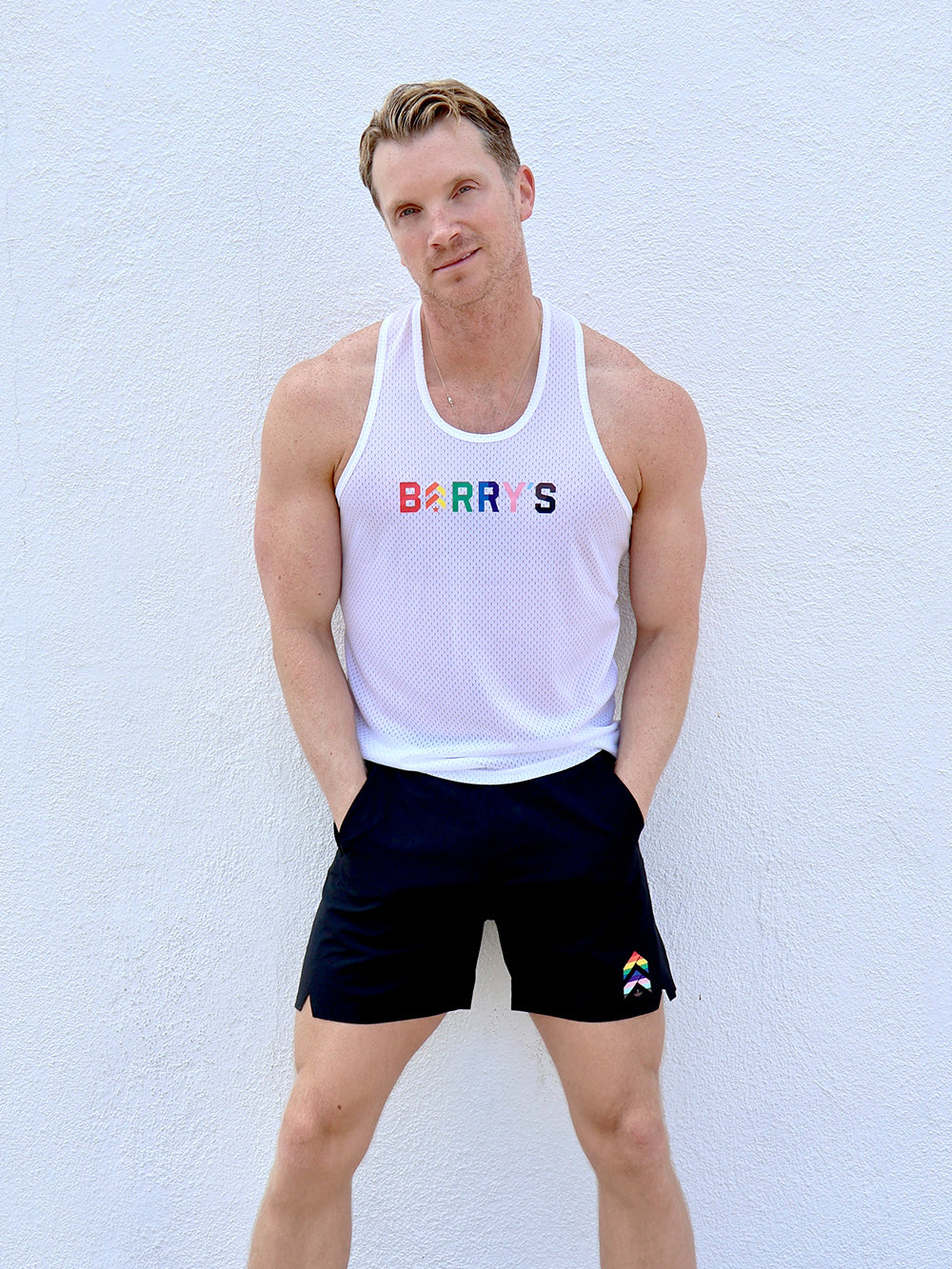 Barry's Pride Relay White Mesh Tank Top - Breathable Workout Shirt for Men & Women - Perfect for Gym, Running, and Sports Activities