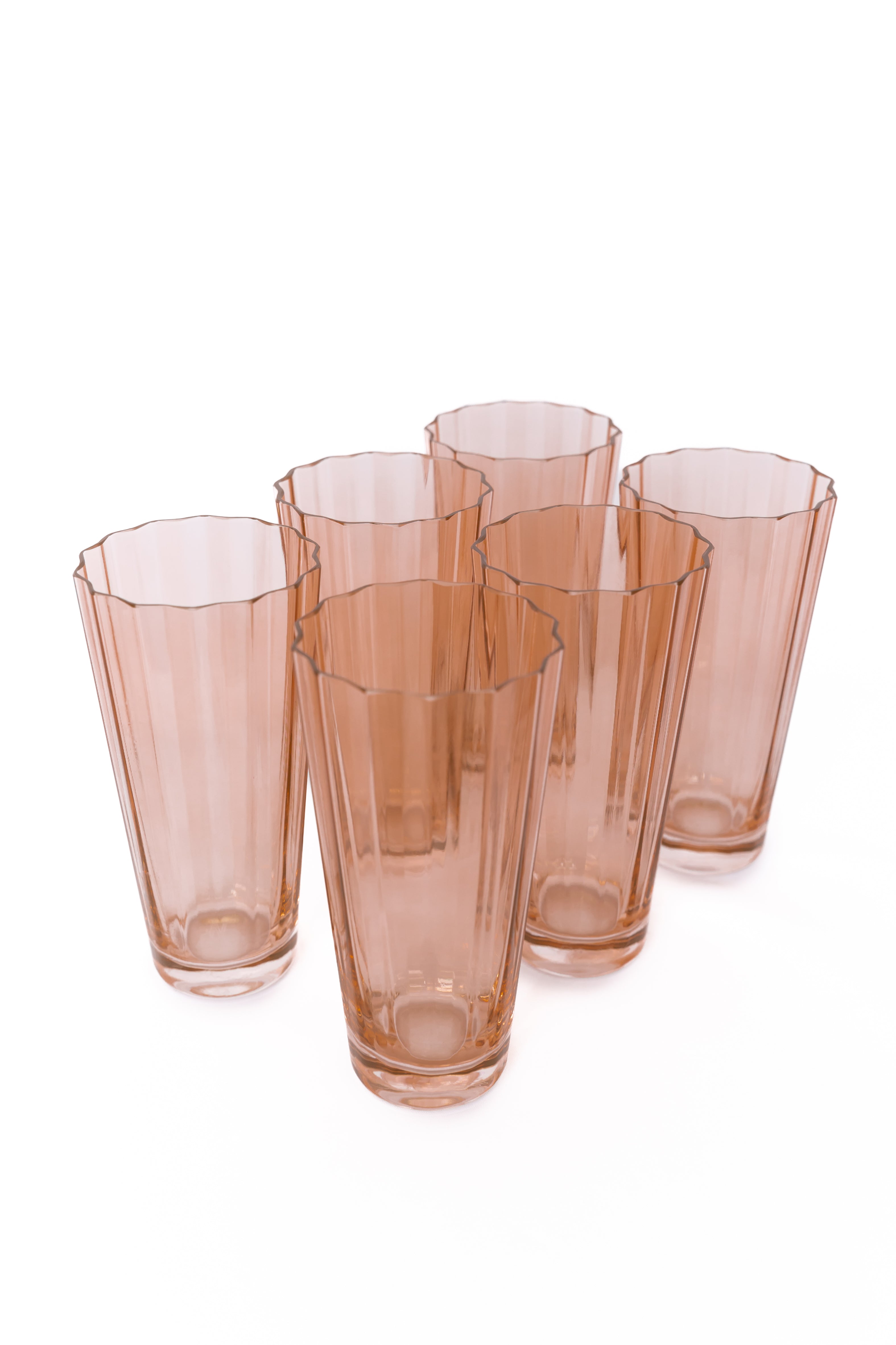 Estelle Colored Sunday Highball Glasses Set of 6 - Blush Pink - Elegant Drinking Glasses for Cocktails, Juice & Iced Tea - Perfect for Parties, Weddings & Home Entertaining