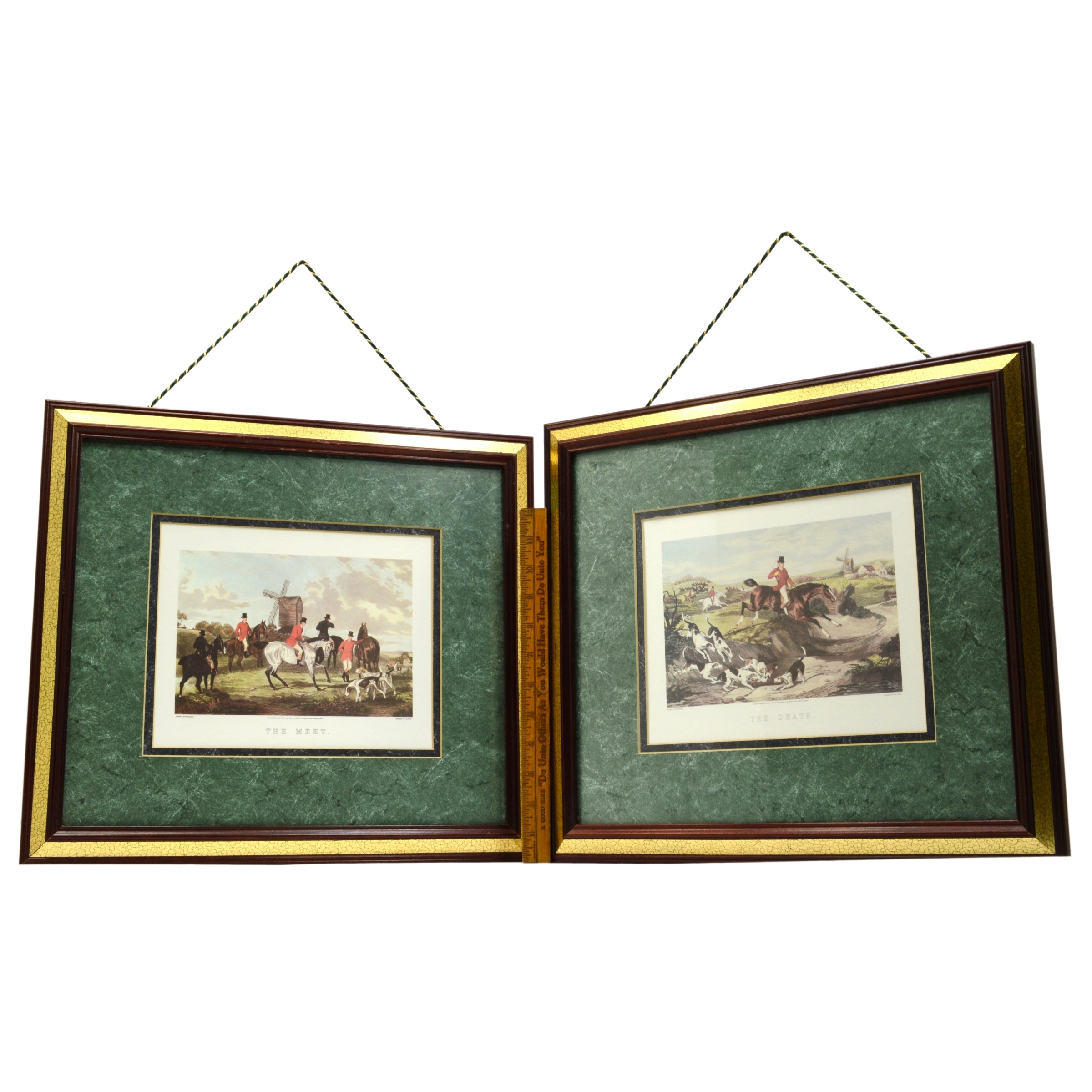 Lot of 2 Framed W. Shayer Prints Engraved by C.R. Stock - The Meet & The Death - Vintage Art Decor for Living Room, Office & Gallery Display