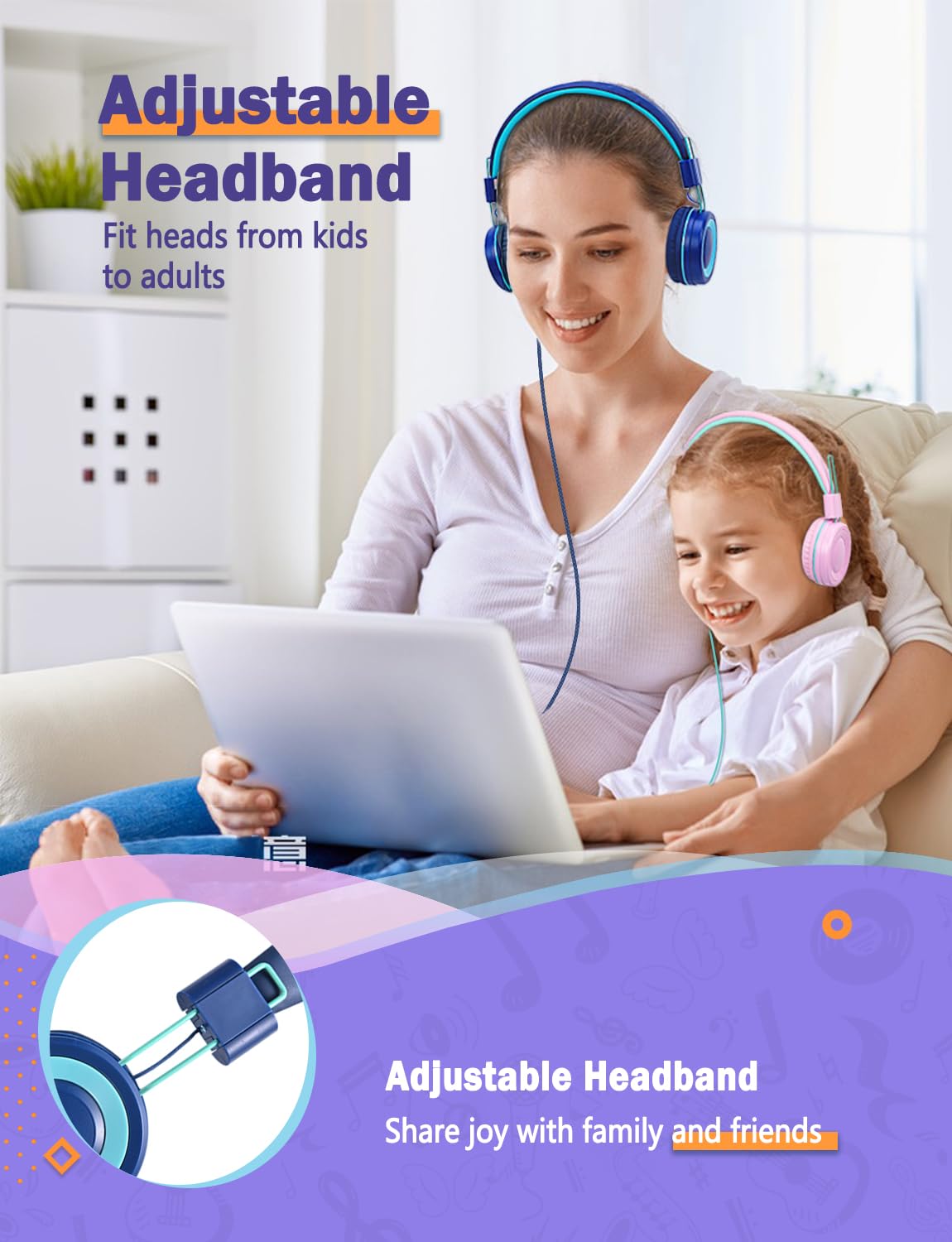 Kids Headphones with Microphone - Wired Foldable Gaming Headset for School, PC, PS4, PS5, Laptop, Mac, Switch, Tablet & Xbox One - Perfect for Toddlers, Teens & Adults | Ideal for Online Classes, Gaming & Remote Work