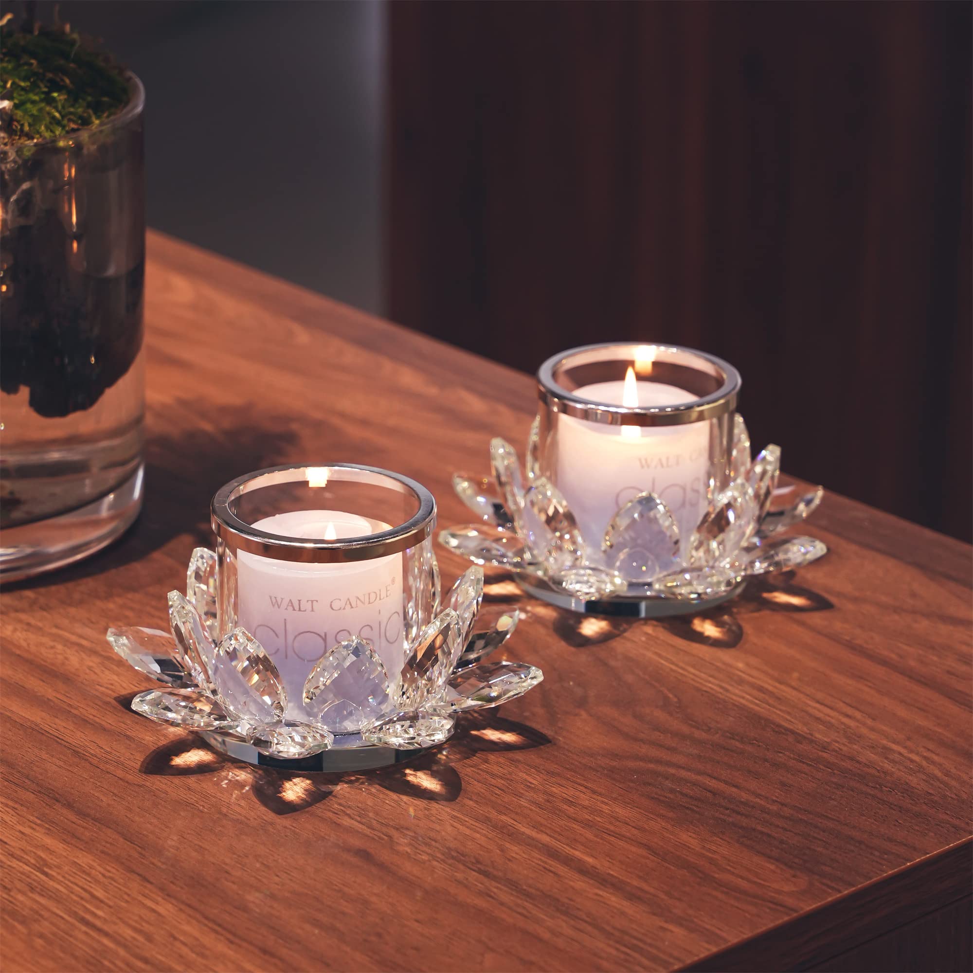 Clear Lotus Hurricane Candle Holder - Set of 2 Elegant Flower Tealight Holders for Home Decor, Wedding Centerpieces & Meditation Spaces