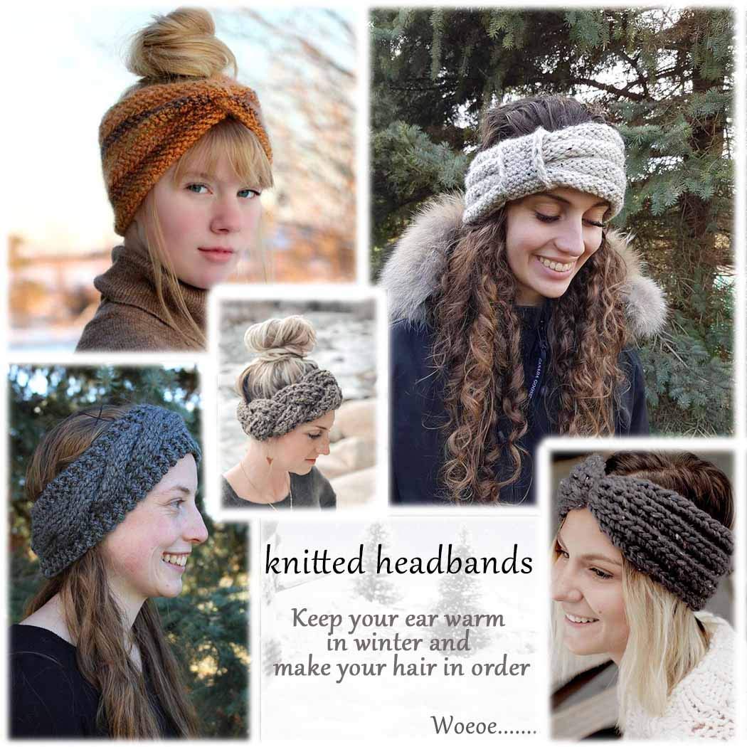 Warm Winter Headbands for Women & Girls - Red Fuzzy Knitted Head Wrap, Cable Crochet Stretchy Ear Warmer Turban - Perfect for Cold Weather, Outdoor Activities & Fashion Accessories