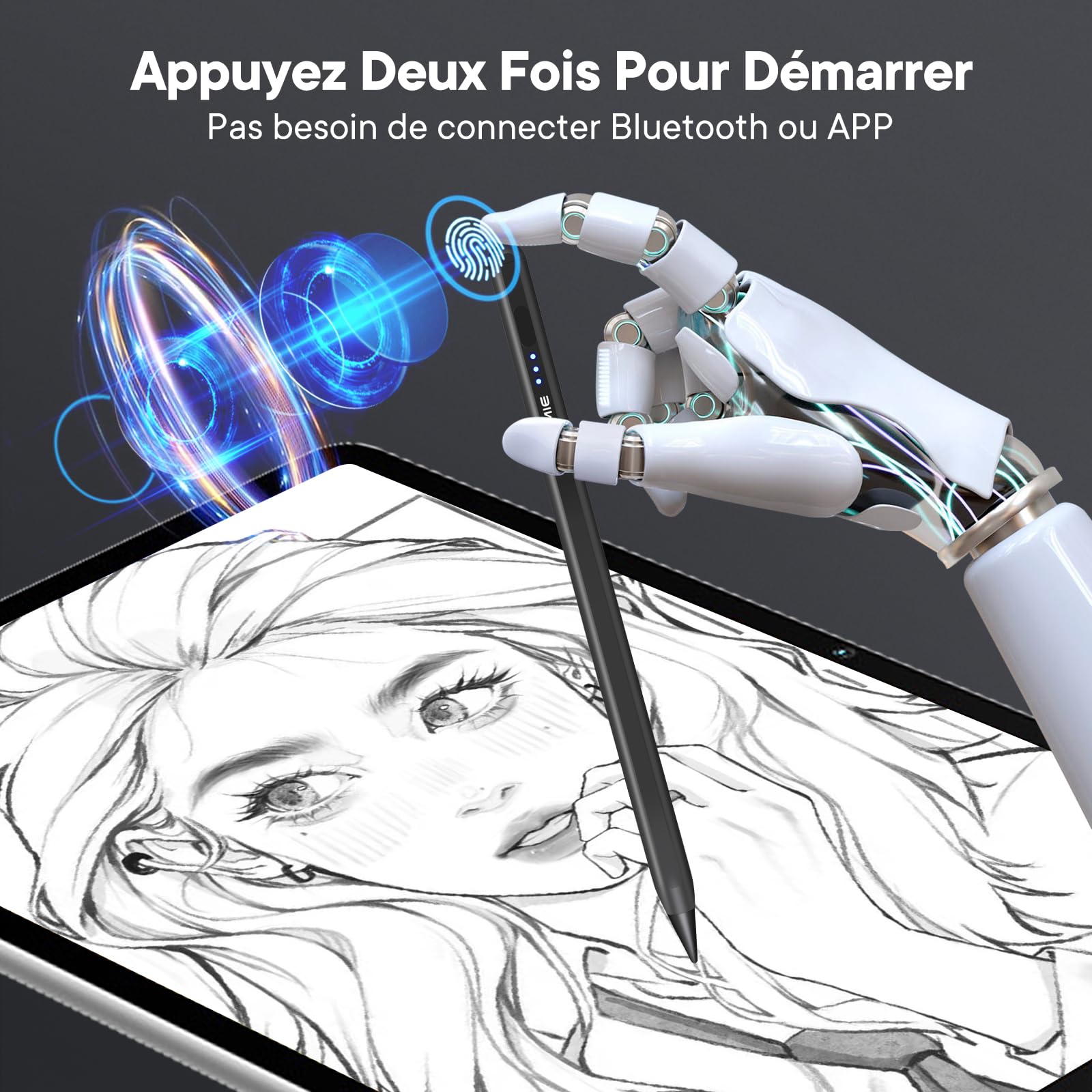 Hommie Stylus Pen for iPad (2018-2023) - Rechargeable Magnetic Apple Pencil with 3 LED Indicators & Palm Rejection - Compatible with iPad 6/7/8/9, Mini 5/6, Air 3/4/5 & Pro 11