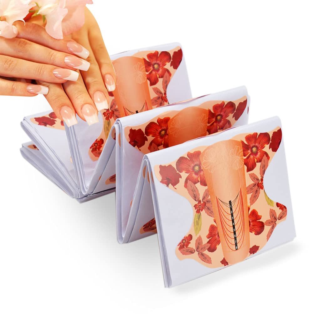 Minkissy 100pcs Acrylic Nail Forms - Nail Extension Guide Stickers for Professional Salon & DIY Nail Art - Durable Nail Tech Accessories (Orange) - Perfect for Acrylic Nails, Gel Extensions & Manicures