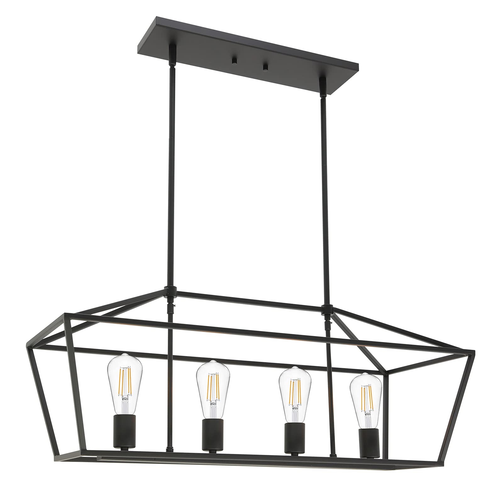 VINLUZ 4-Light Black Industrial Farmhouse Chandelier - Metal Linear Kitchen Island Pendant Light Fixture for Dining Room, Living Room, Stairway & Bar - Perfect for Modern Farmhouse, Loft & Industrial Style Decor
