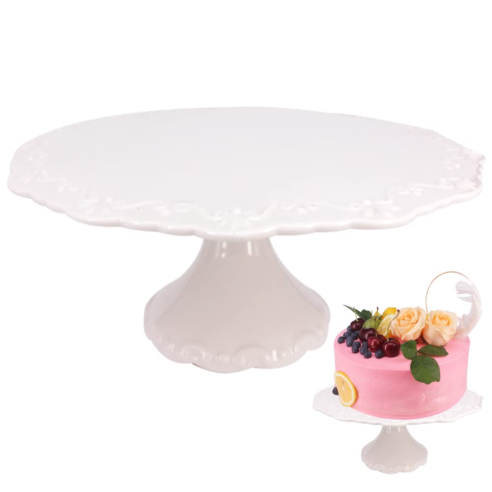 8 Inch Round White Ceramic Cake Stand - Elegant Cupcake & Dessert Display Plate for Snacks, Cookies, Cakes | Perfect for Baby Showers, Birthday Parties, Wedding Decorations & Buffet Table Centerpieces