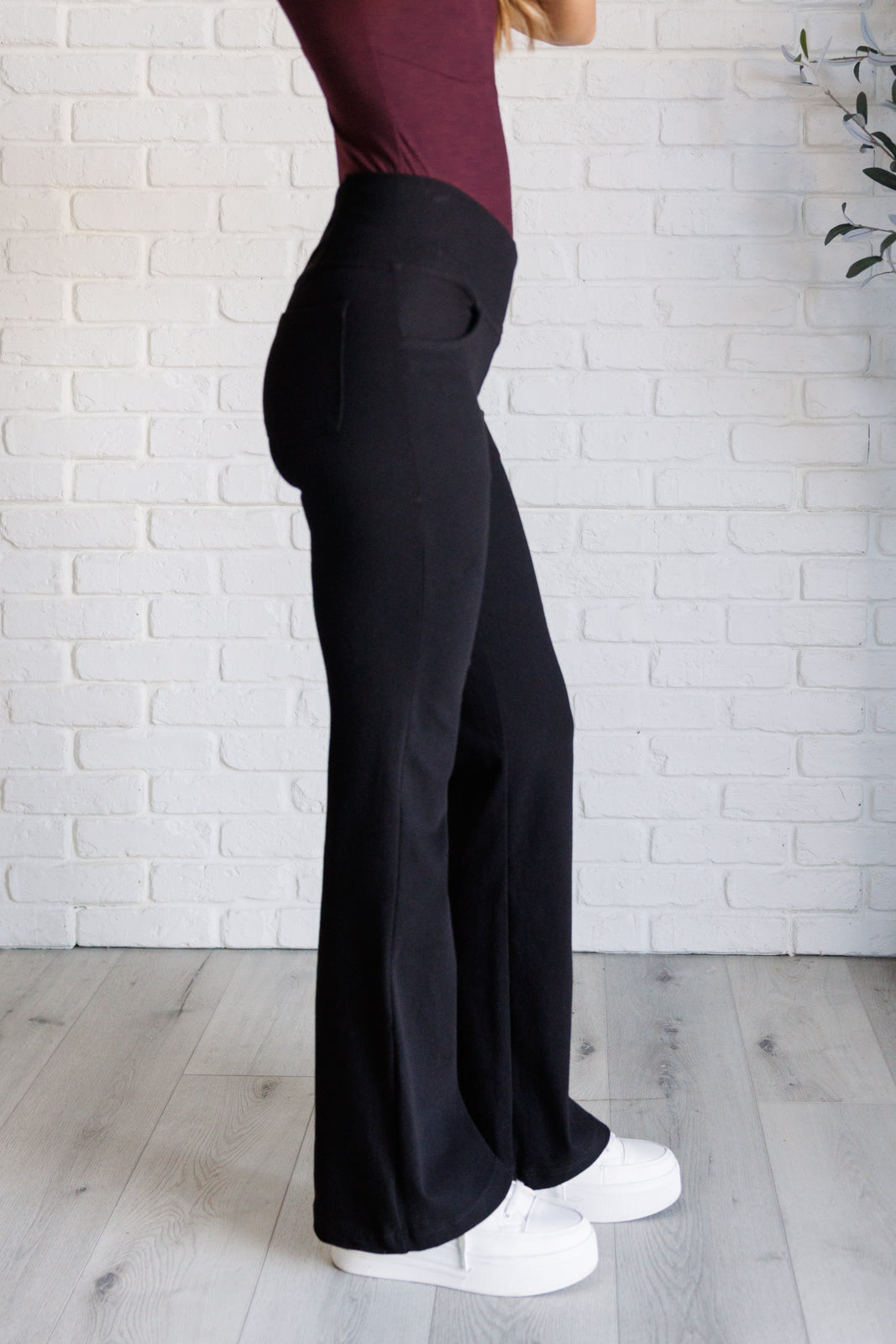 Women's High Waisted Twill Flare Pants - Crossover Design for Comfort & Style | Perfect for Work, Travel & Casual Outfits | Black