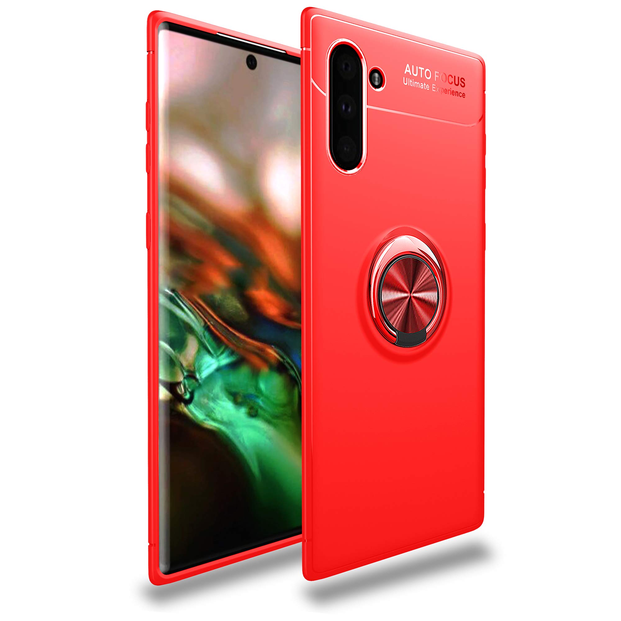 Samsung Galaxy Note 10 Case with Rotatable Metal Ring Kickstand & Magnetic Car Mount - Shockproof Anti-Scratch Ultra-Slim Protective Cover (Red) - Perfect for Work, Travel & Daily Use