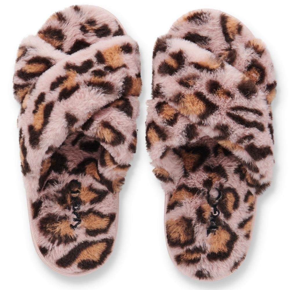 Women's Pink Cheetah Print Fuzzy Slippers - Soft Indoor House Shoes for Comfort & Warmth - Perfect for Lounge, Home, and Gift Giving