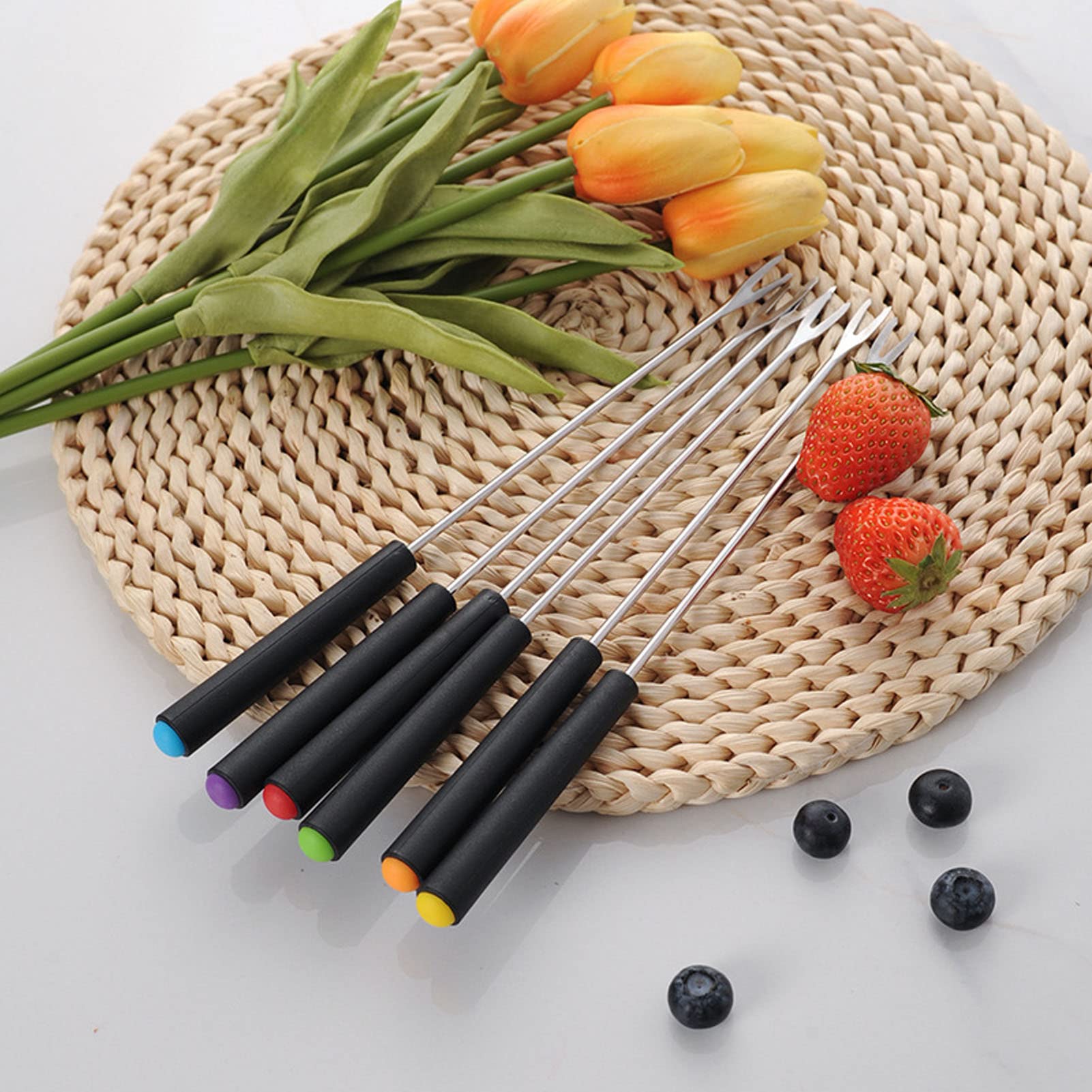 Premium Stainless Steel Fondue Forks Set of 6 - 12 Inch Long Forks for Cheese, Chocolate Fondue, Cakes & Fruits - Rust Resistant & Durable - Perfect for Parties, Family Gatherings & Romantic Dinners