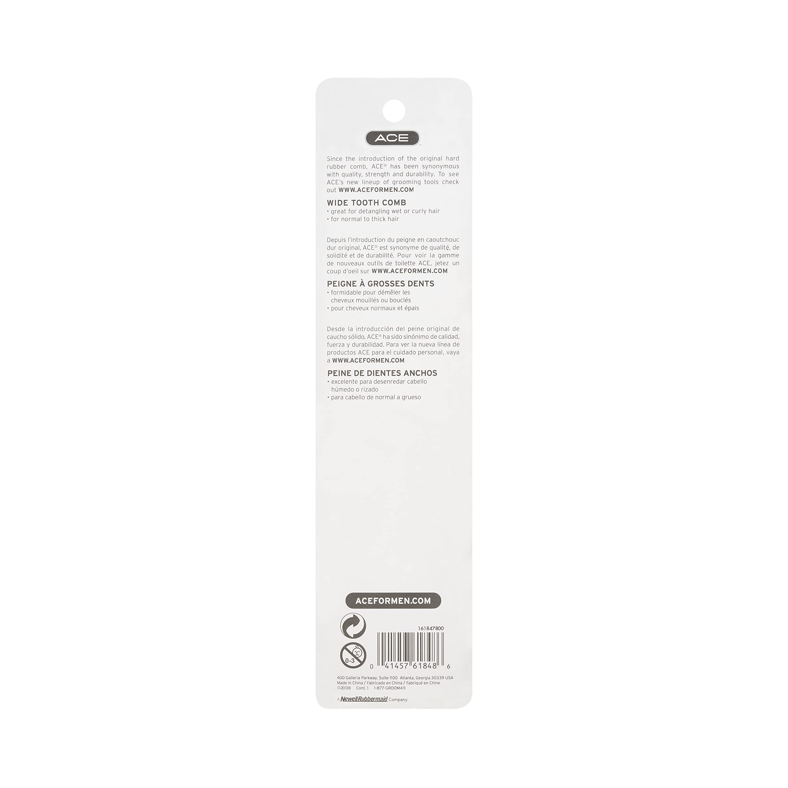 ACE Wide Tooth Comb for Detangling Wet & Dry Hair - Model 61848 - Gentle on Scalp, Perfect for Styling, Curly Hair & Extensions - Salon & Home Use