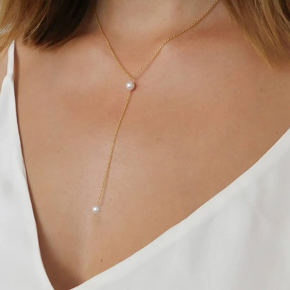 Elegant Gold Y Necklace for Women - Pearl & CZ Pendant - 18K Plated - Perfect for Parties & Gifting