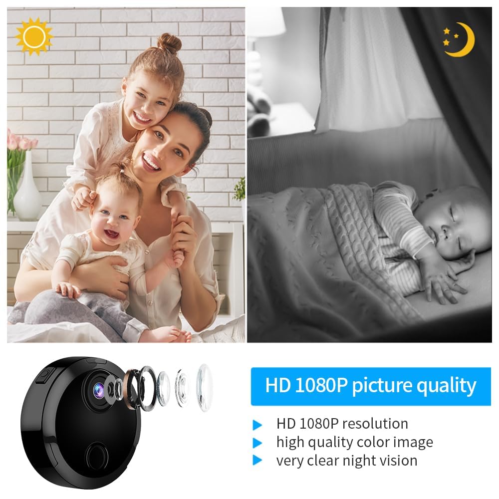 Full HD Mini Hidden Surveillance Camera with Night Vision - Indoor/Outdoor WiFi Spy Camera for Pets, Baby & Nanny Monitoring via Mobile App - Perfect for Home Security, Office Monitoring & Personal Safety