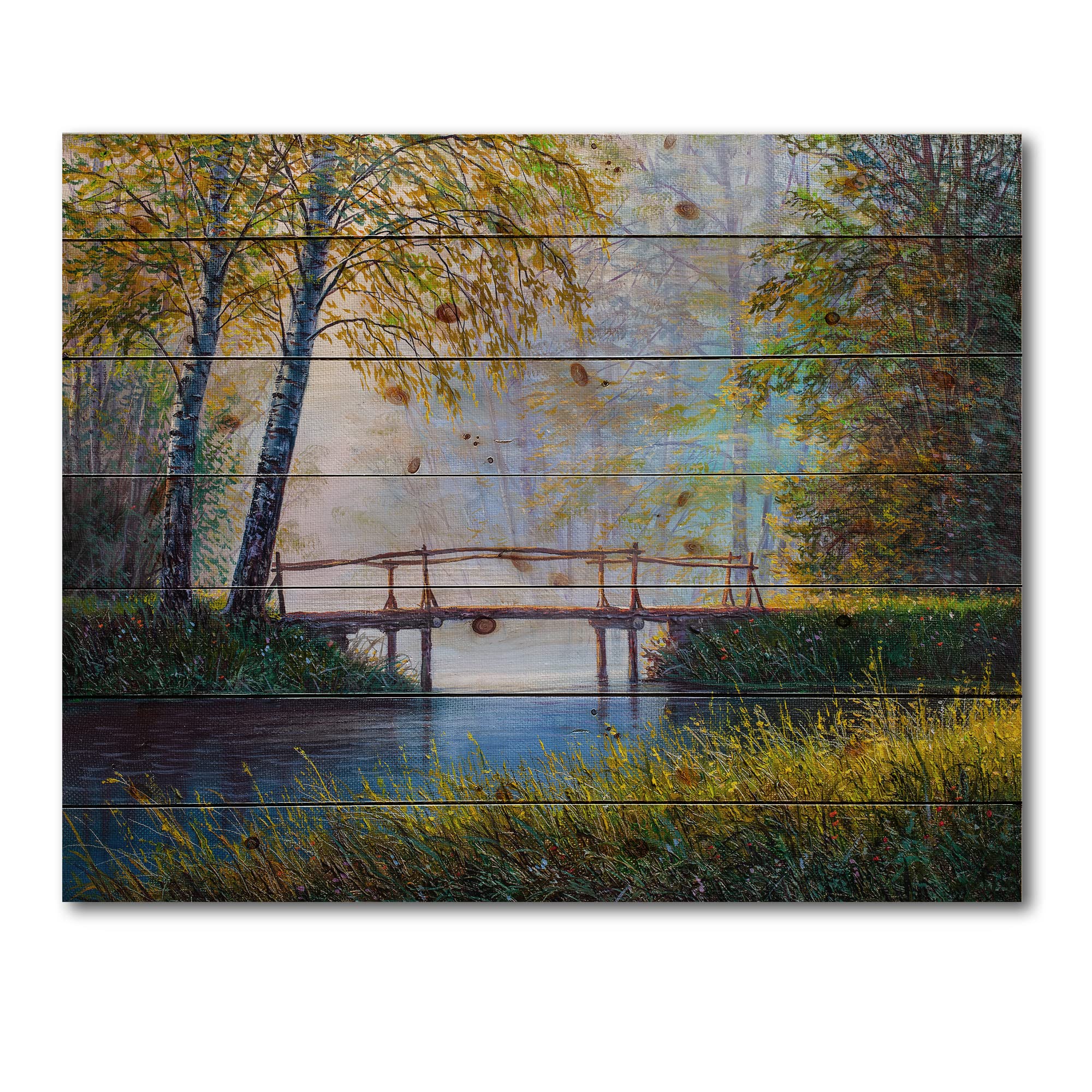 Morning Sunlight & Spring Forest Lake House Wood Wall Decor - Large Green Landscape Pine Wood Art Panel - Perfect for Living Room, Bedroom & Office Decor