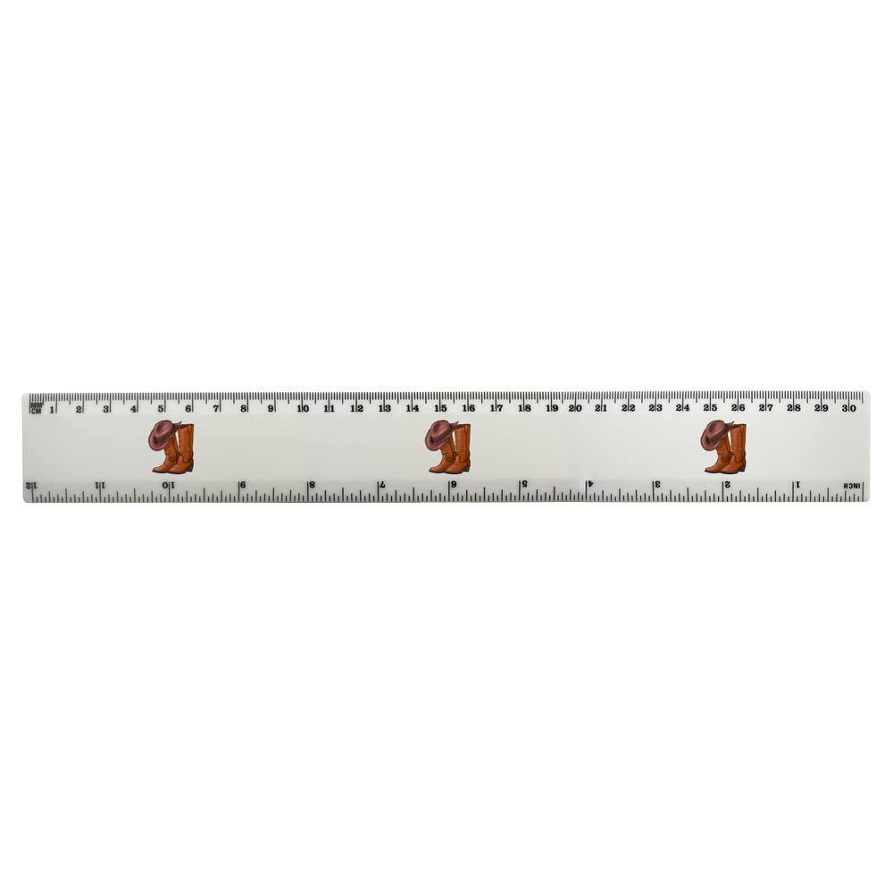 Azeeda Cowboy Boots & Hat 12 Inch White Plastic Ruler - School Supplies, Office Stationery, DIY Crafts, Measuring Tool for Students and Artists (RL00067774)