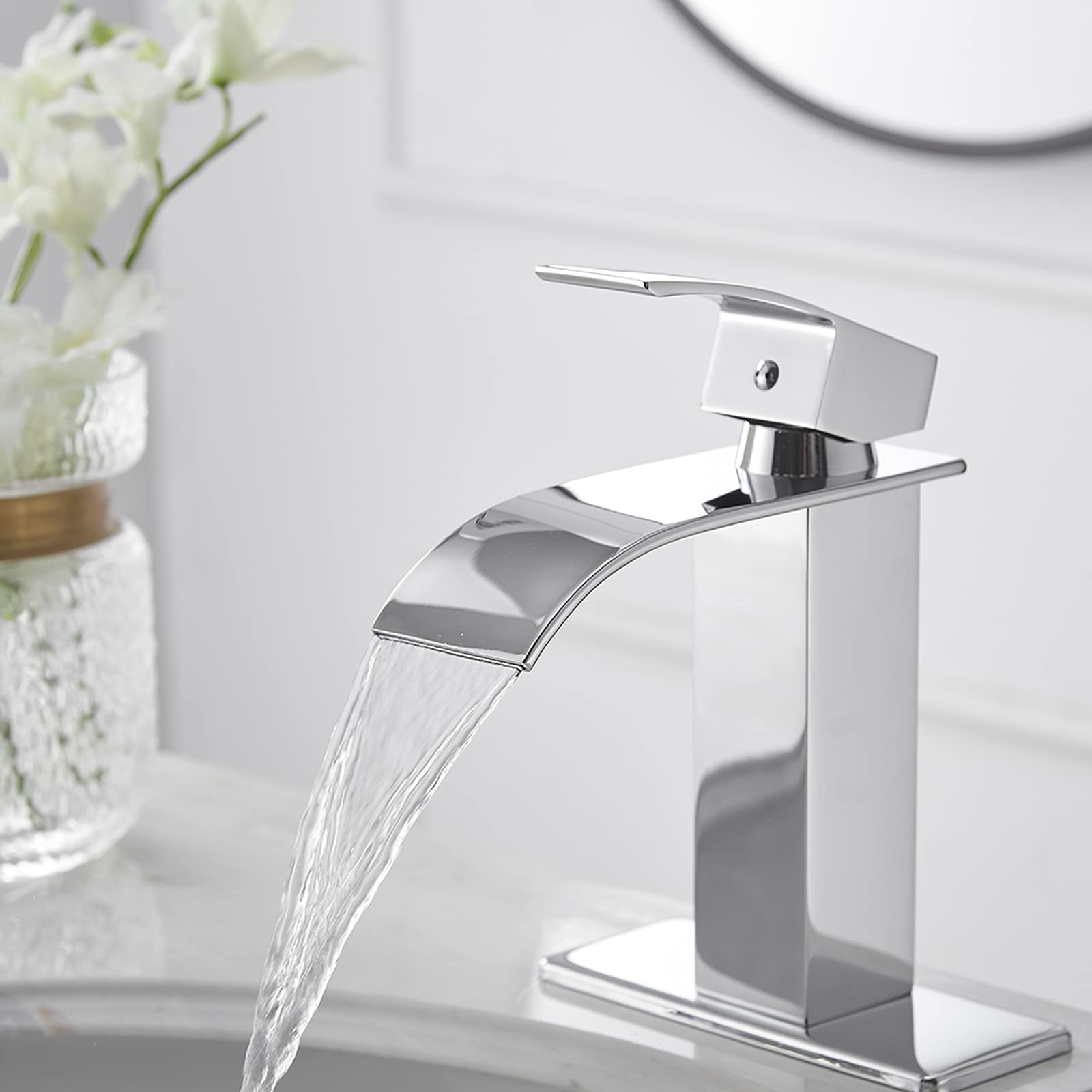 Chrome Single Handle Bathroom Faucet with Drain Stopper - Modern 1 Hole Vessel Sink Faucet, Lead-Free RV Lavatory Faucet with Supply Lines - Perfect for Home, RV & Commercial Vanities
