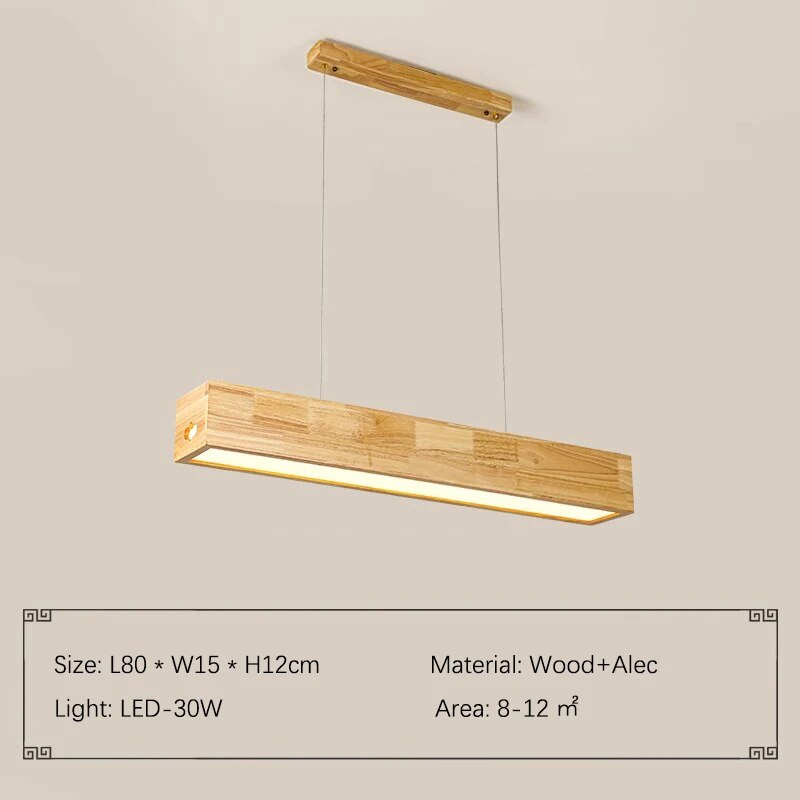 Handcrafted Walnut Wood Rectangular Hanging Light Fixture - Modern Farmhouse Pendant Lighting for Dining Room, Kitchen Island & Bedroom