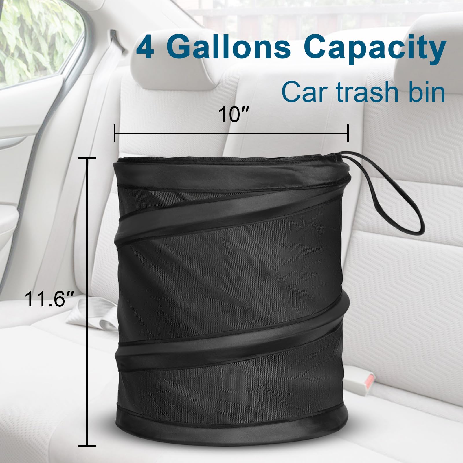 Large Pop-Up Collapsible Car Trash Can with Elastic Band & Velcro - Double Layer Washable Car Garbage Bin for Sedans, SUVs & Road Trips - Perfect for Snack Wrappers, Tissues & Car Trash Organization