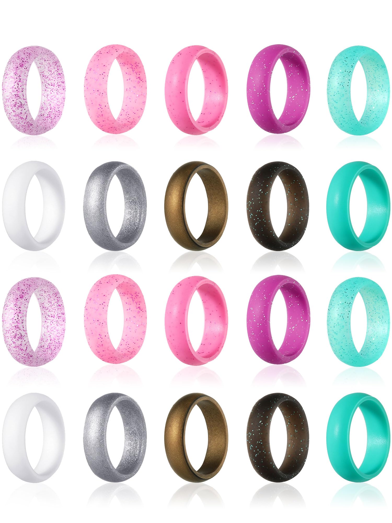 Hicarer 20-Pack Thin Stackable Silicone Wedding Rings for Women - Glitter Rubber Bands for Wedding, Sports & Active Lifestyle - Perfect for Gym, Swimming, Travel & Everyday Wear