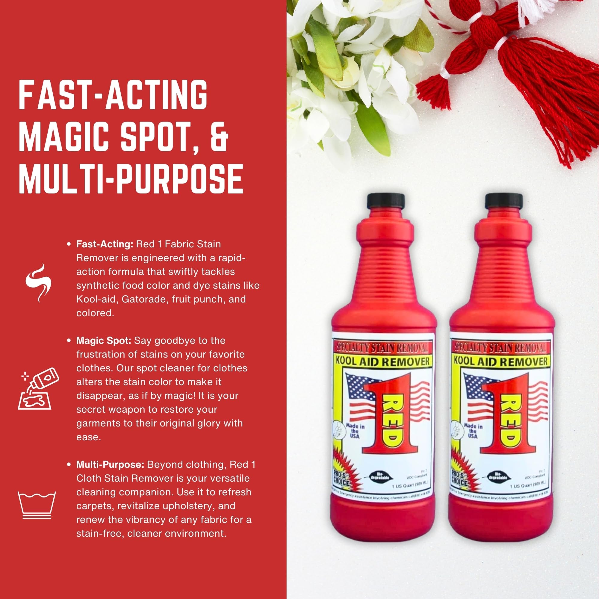 Professional Fabric Stain Remover for Synthetic Food Dyes & Red Wine - Carpet, Couch & Laundry Stain Remover - 2 Pack (32 fl oz) - Perfect for Parties, Spills & Tough Stains on Upholstery & Clothing
