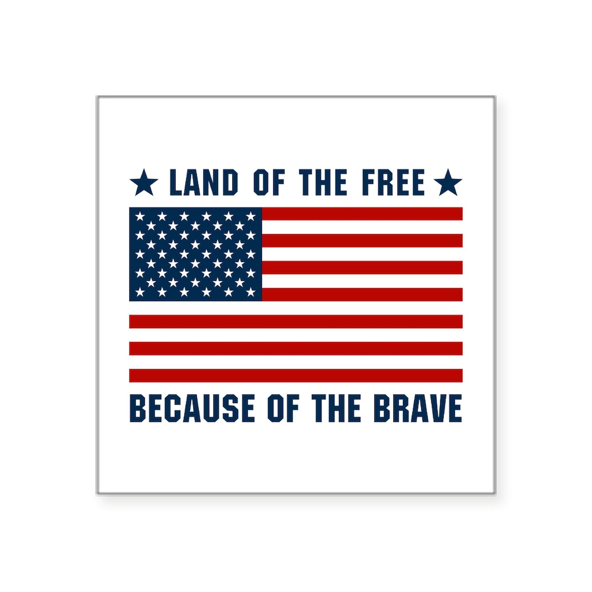 Land of The Free 3x3 Inch Square Bumper Sticker - Patriotic Car Decal & Laptop Sticker for Cars, Windows, Notebooks - American Flag Design for Independence Day, Veterans Day & Patriotic Events
