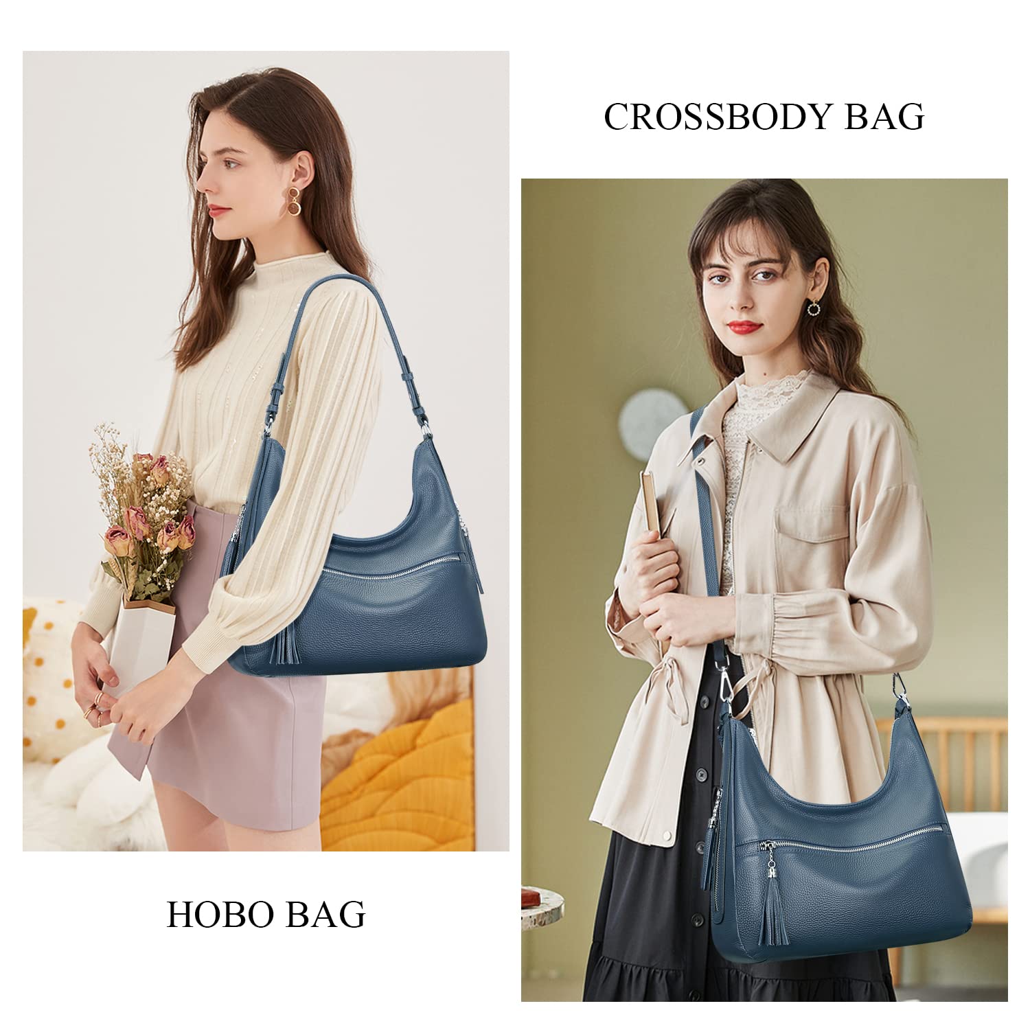 Genuine Leather Hobo Bags for Women - Soft Medium Shoulder Purse & Handbag - Stylish Casual Crossbody Bag for Work, Travel & Everyday Use