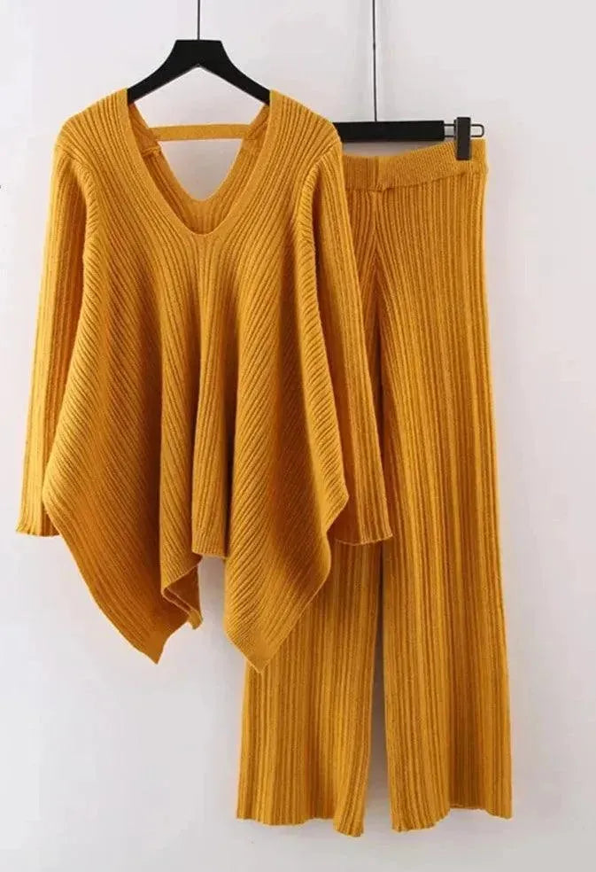 Stylish Mustard Yellow Women's Two-Piece Sweater Set - Cozy Knit Cardigan & Top Outfit for Fall Fashion, Date Nights & Casual Wear