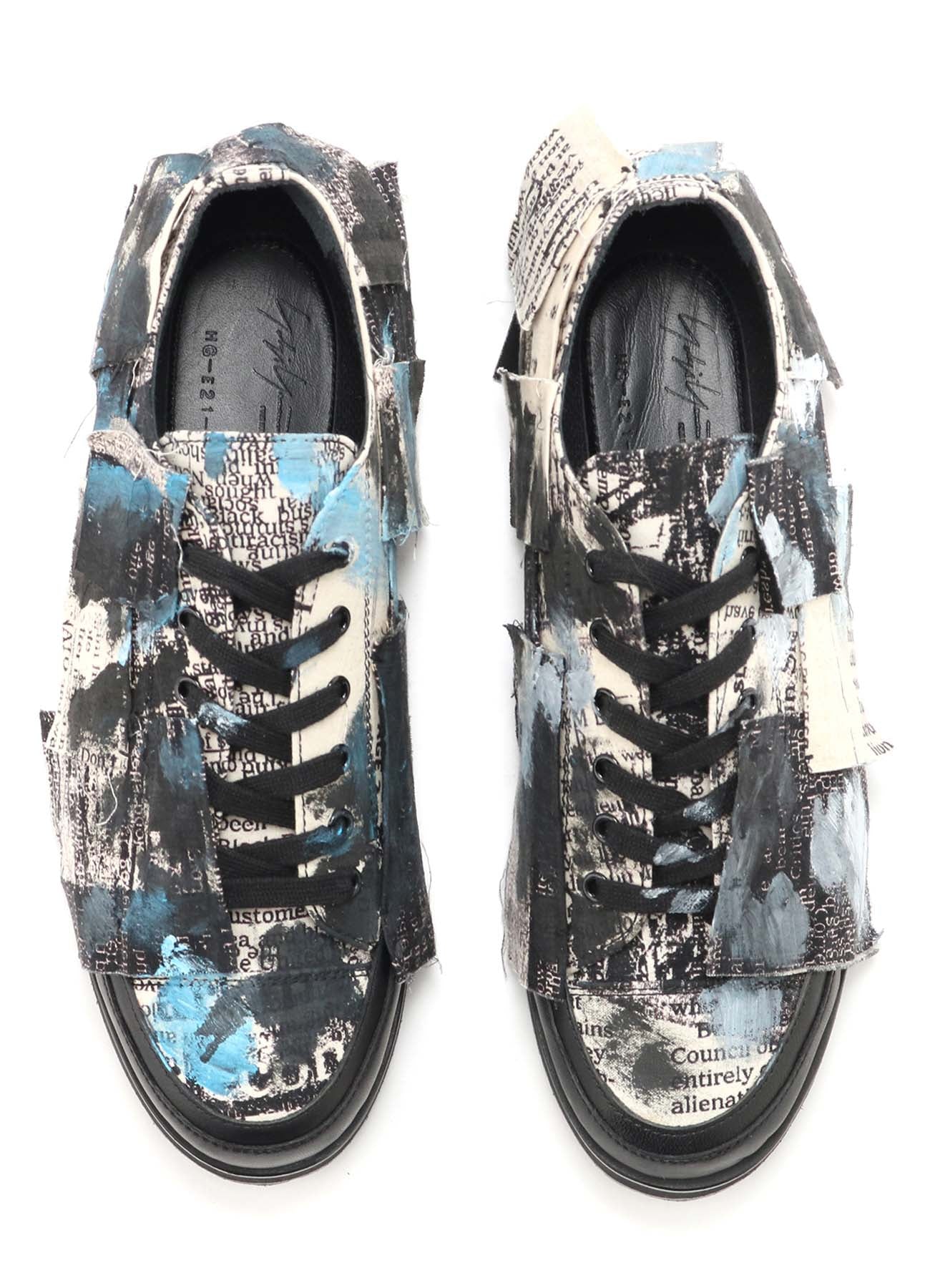 Cotton Newspaper Print Blue Paint Low Cut Sneakers - Casual Comfortable Shoes for Women, Perfect for Walking, Running & Daily Wear