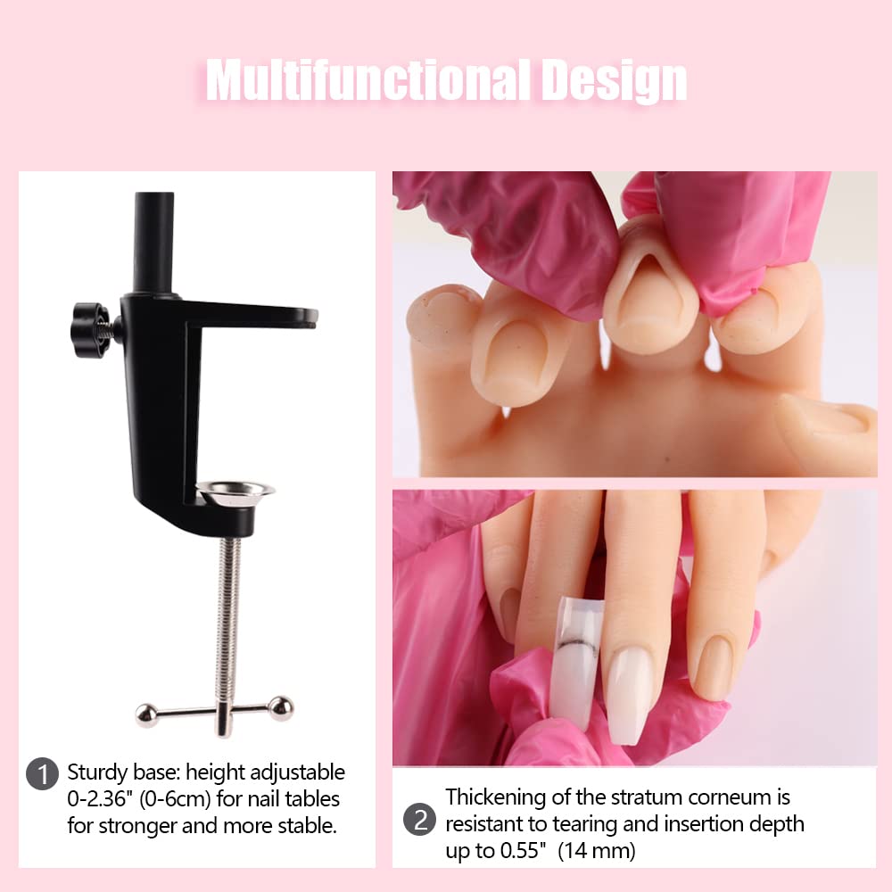 Acrylic Nail Practice Hand with Stand - Soft Silicone Mannequin Hand for Nail Art Training, Bendable Fake Hand for Beginners & Professionals - Perfect for Salon Practice & Home Nail Art DIY